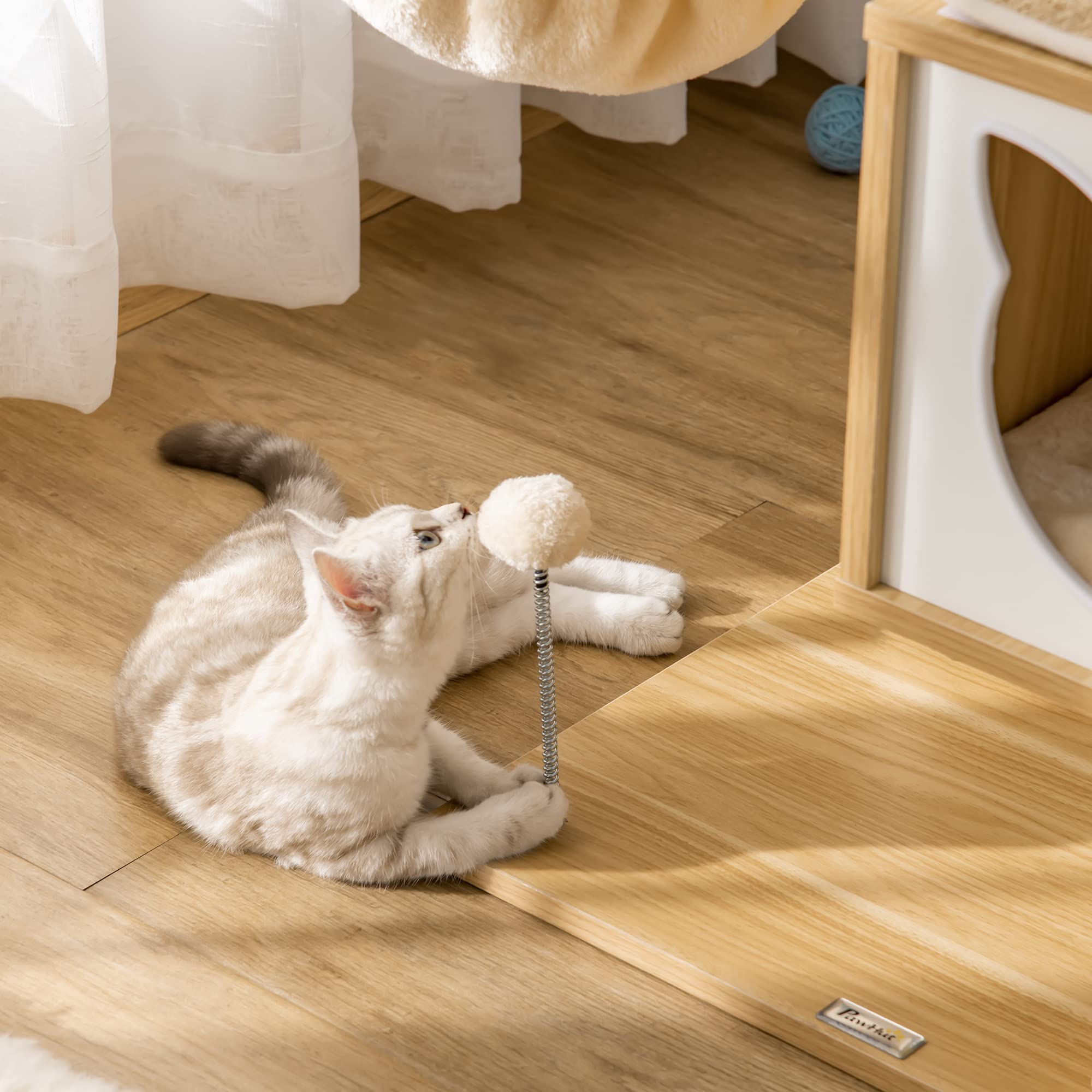 PawHut Árbol Rascador para Gatos 126 cm con Plataformas Hamaca Cueva Beige | Árbol para Gatos, Torre Escalador, Cama, Postes de Sisal, Bolas, Cojines Lavables
