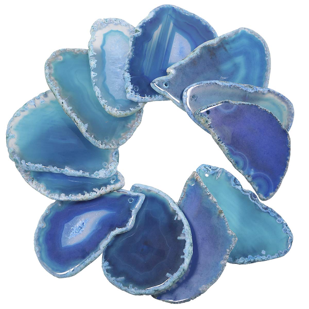 KYEYGWO 10 Stück Natürliche Achat Scheiben Anhänger für Schmuckherstellung, Top Gebohrte Heilender Kristall Geode Achate Unregelmäßige Polierte Steine