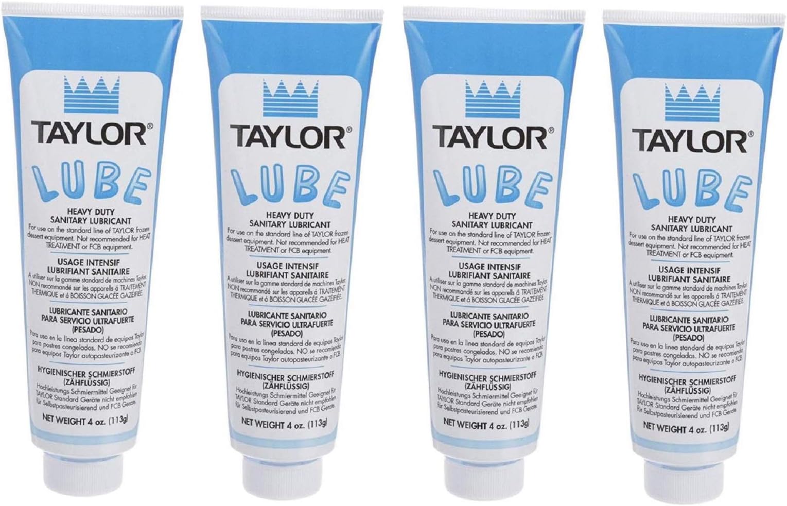 Taylor Blue Lube, 4 x Heavy Duty Sanitary Lubricant, Food Safe Lube, Colorless, Soft Serve Lubricant, Compatible with: Stoelting, Taylor, Kappus, 47518, 4 x 4 Oz Tubes