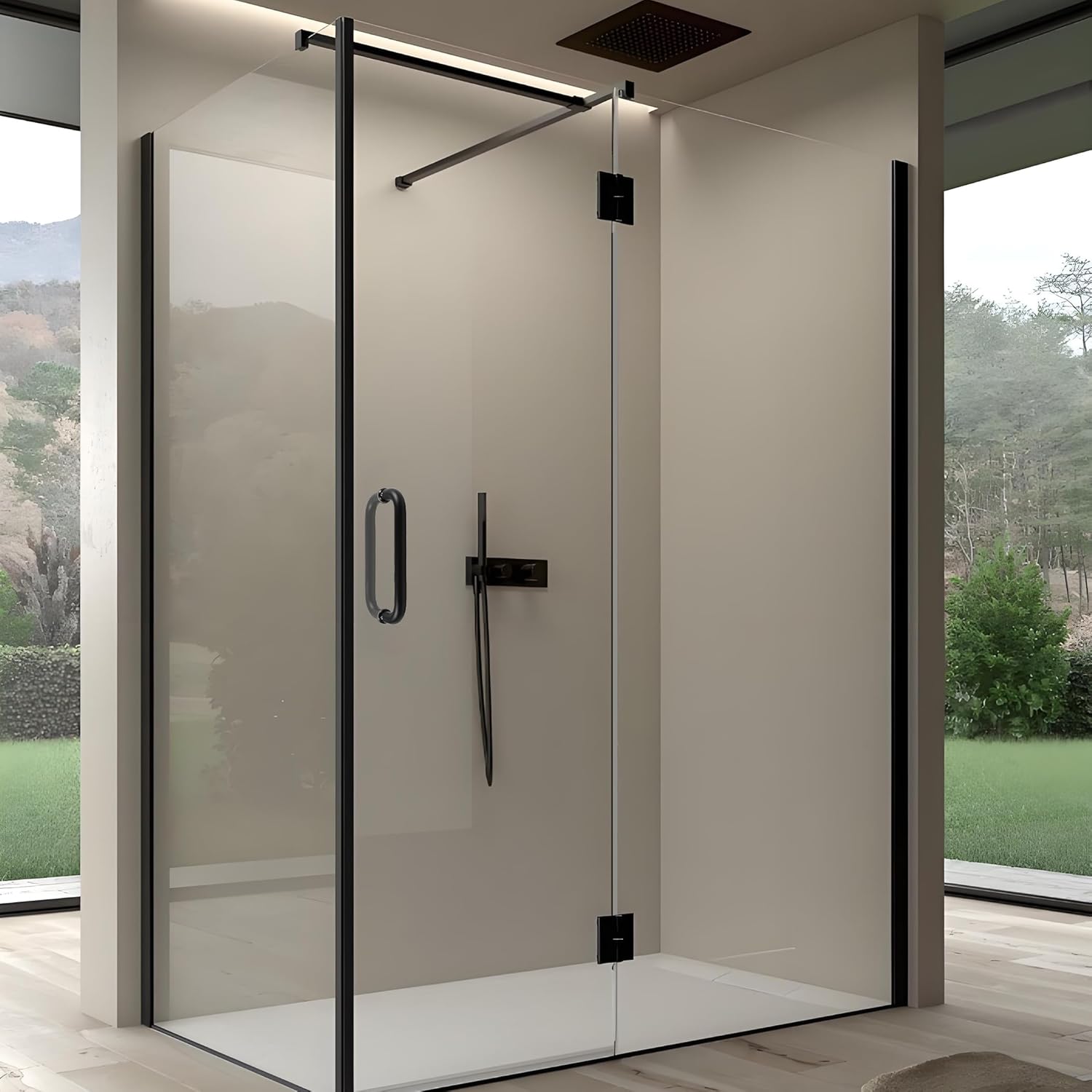 Back to Back Frameless Glass Shower Door Pulls, Fits 6-12mm(1/4"-1/2") Thickness Glass Doors, 8 Inch Mounting Hole Distance, Matte Black 304 Stainless Steel Door Handles for Bathroom