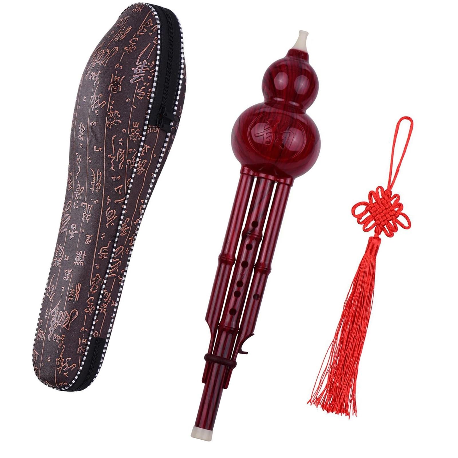Hulusi Chino Flauta De Cucurbitáceas De Calabaza Hulusi Hecha A Mano China Instrumento Musical Étnico Llave De C Con Estuche Para Principiantes(Set 2)
