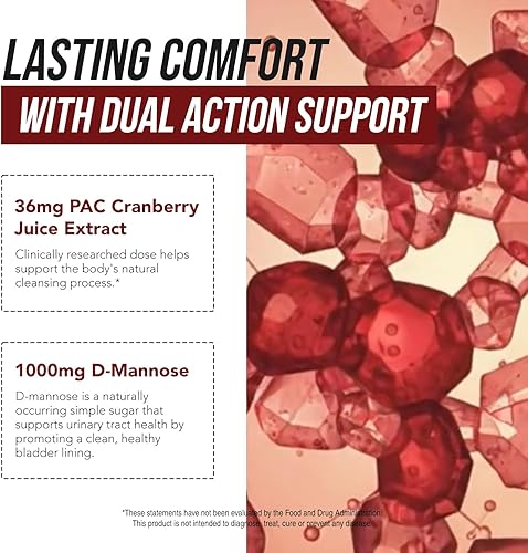 Miniatura 8 de CranEaze®: Cranberry Juice Extract Plus D-Mannose – 36 mg PAC, 100% Soluble PAC - Supports Urinary Tract Health – Most Effective Cranberry Pills for