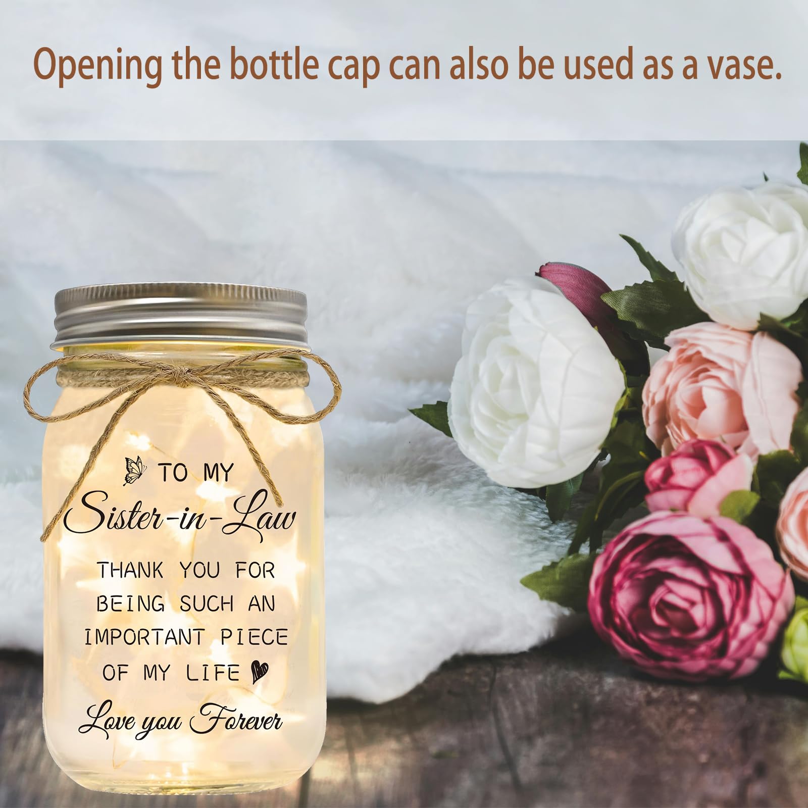 Sister in Law Gifts, Mason Jar Night Lights - Gifts for Sister in Law Birthday Christmas Mother's Day Wedding Thanksgiving Gifts