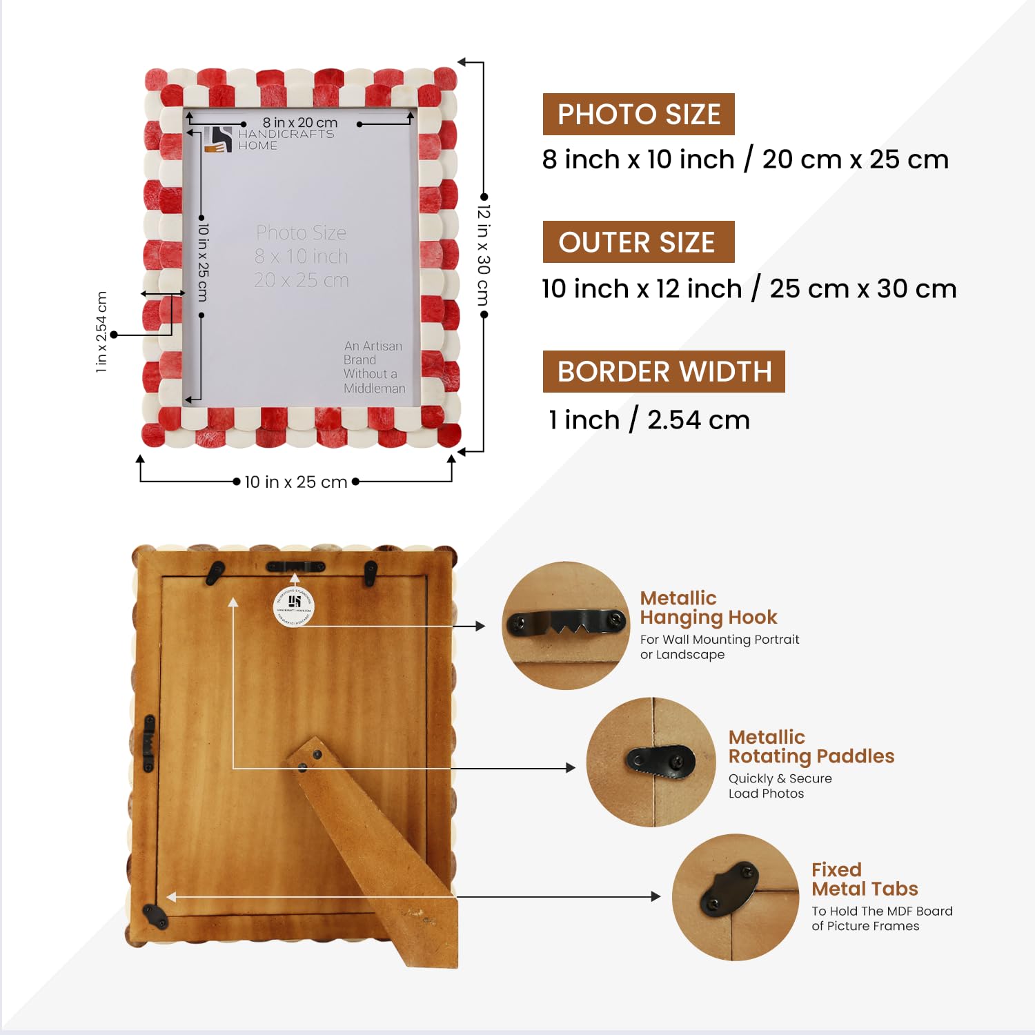 Photo 1 of Handicrafts Home Handmade Scalloped Bone Inlay Red White Picture Frame,8x10