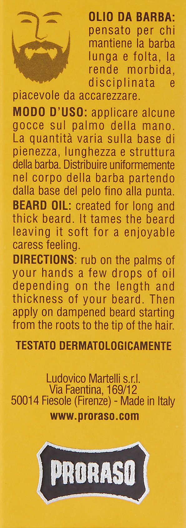 Proraso Huile à barbe Wood & Spice, 30 ml, Soin visage homme qui lisse et protège, Huile pour barbe longue et broussailleuse, Fabriquée en Italie (Lot de 2)