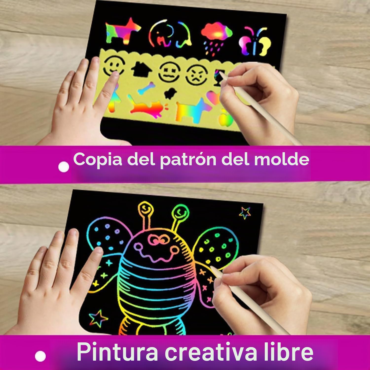 Pigipigi Kids Set 16 Libretas Scratch Art, Plantilla y Lápiz de Madera - Regalos Cumpleaños Niños Colegio - Regalitos Cumpleaños Invitados Niños - Piñata Cumpleaños Infantil