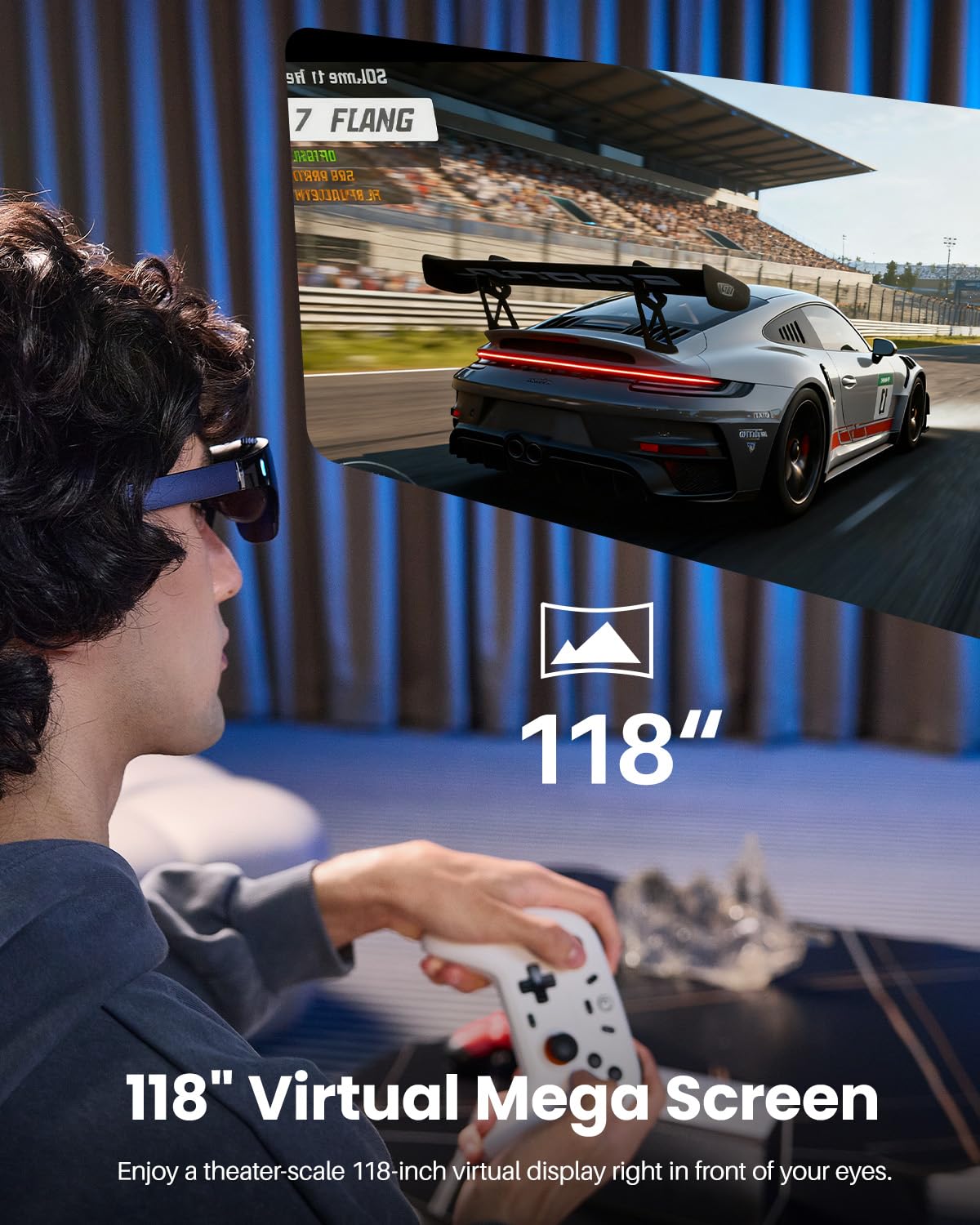 TOZO VIZO V1 AR Gafas, Pantalla de 1800 nits, Altavoces estéreo, Pantalla Virtual de 118”, Modes 2D/3D, Cine y Juegos, Compatibles con iPhone, Android, PC y más,Azul Añil
