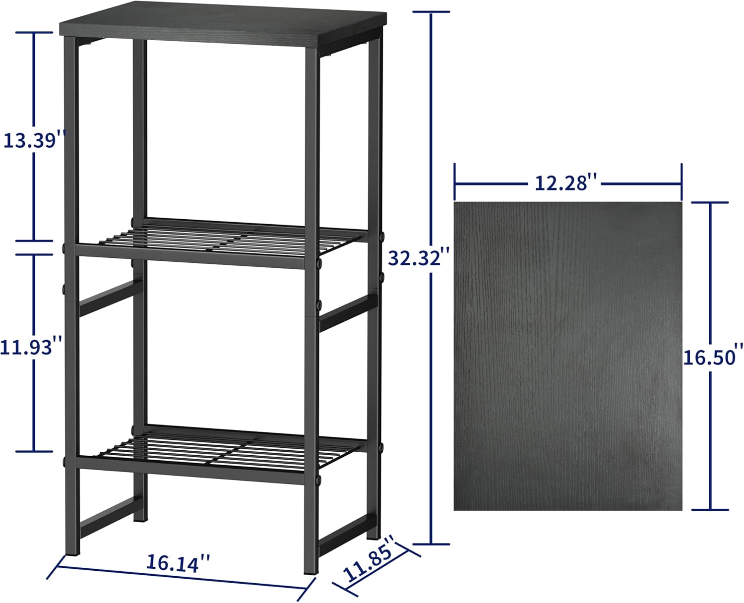 3 Tier Metal Printer Stand Shelf, Black Side Table for Printer, Fax Marchine