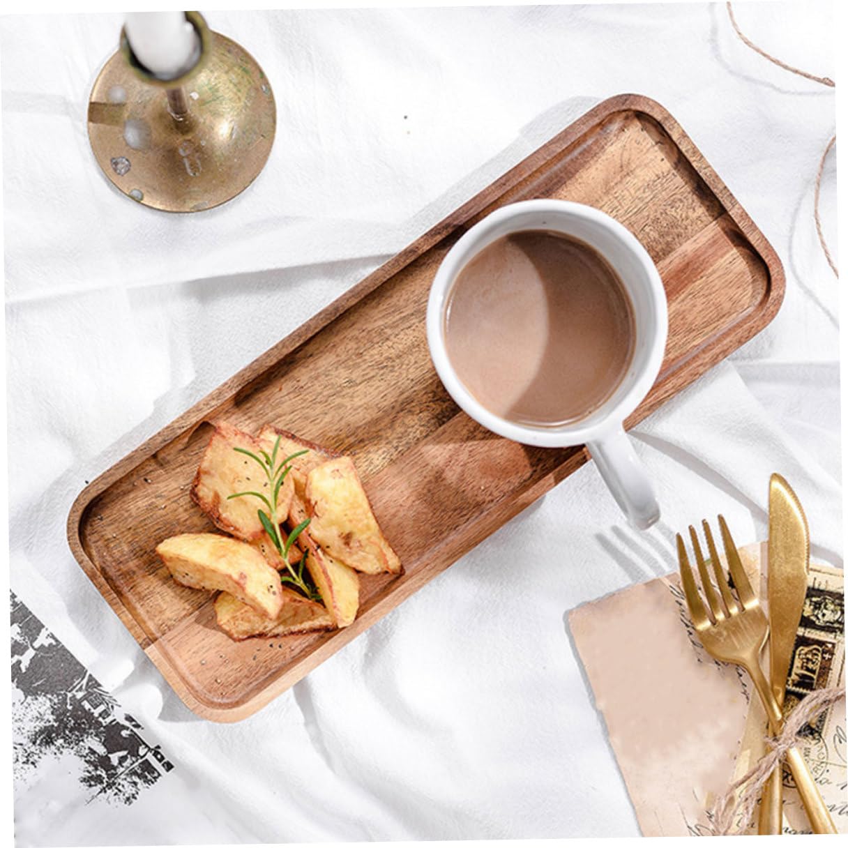 Bandeja de Madera Acacia Rectangular 28x10,5 Cm para Servir Té y Aperitivos, Frutero Decorativo para Mesa, Juego 2 Piezas, Adecuado para Fiestas y Desayuno