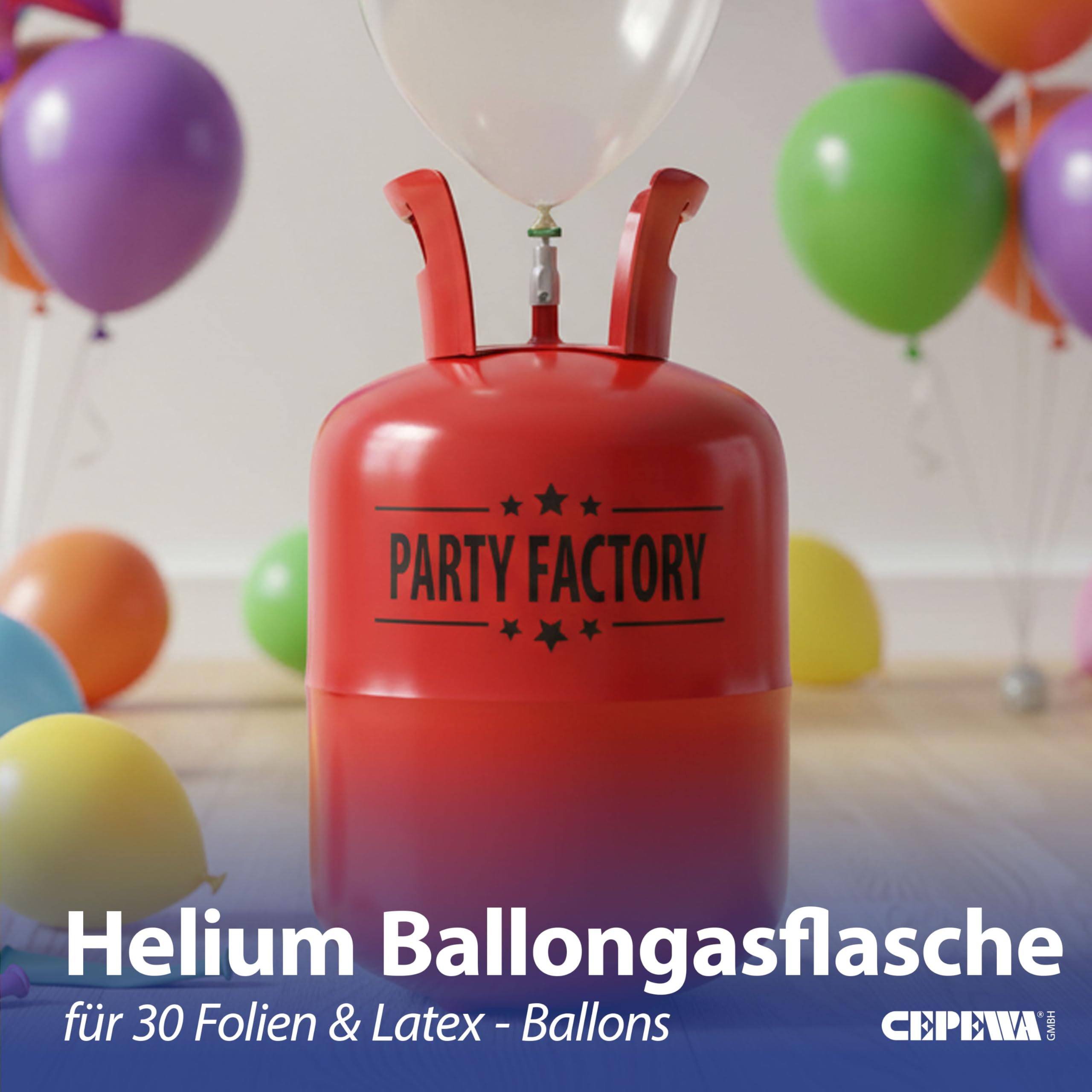 Helium Ballongas für ca.30 Ballons | Heliumflasche Gasfüllung | Luftballons | Party Factory Heliumgas fürHochzeit (1 x Ballongas 30)