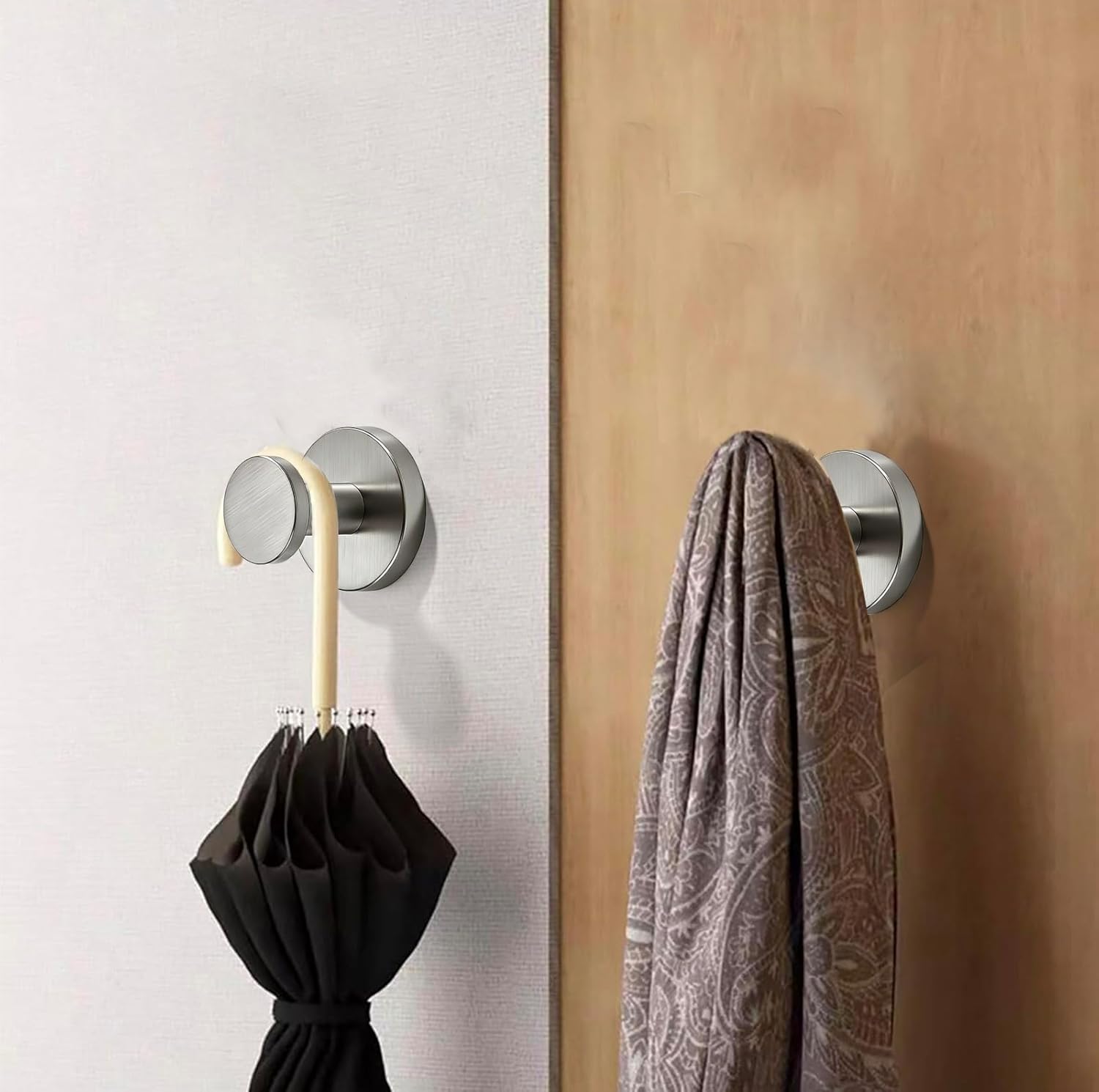 5 Pack Brushed Nickel Round Robe Hooks, Wall Mounted Bathroom Towel Hook Coat Hooks, for Clothes Hats Towel Robes in Bathroom Bedroom