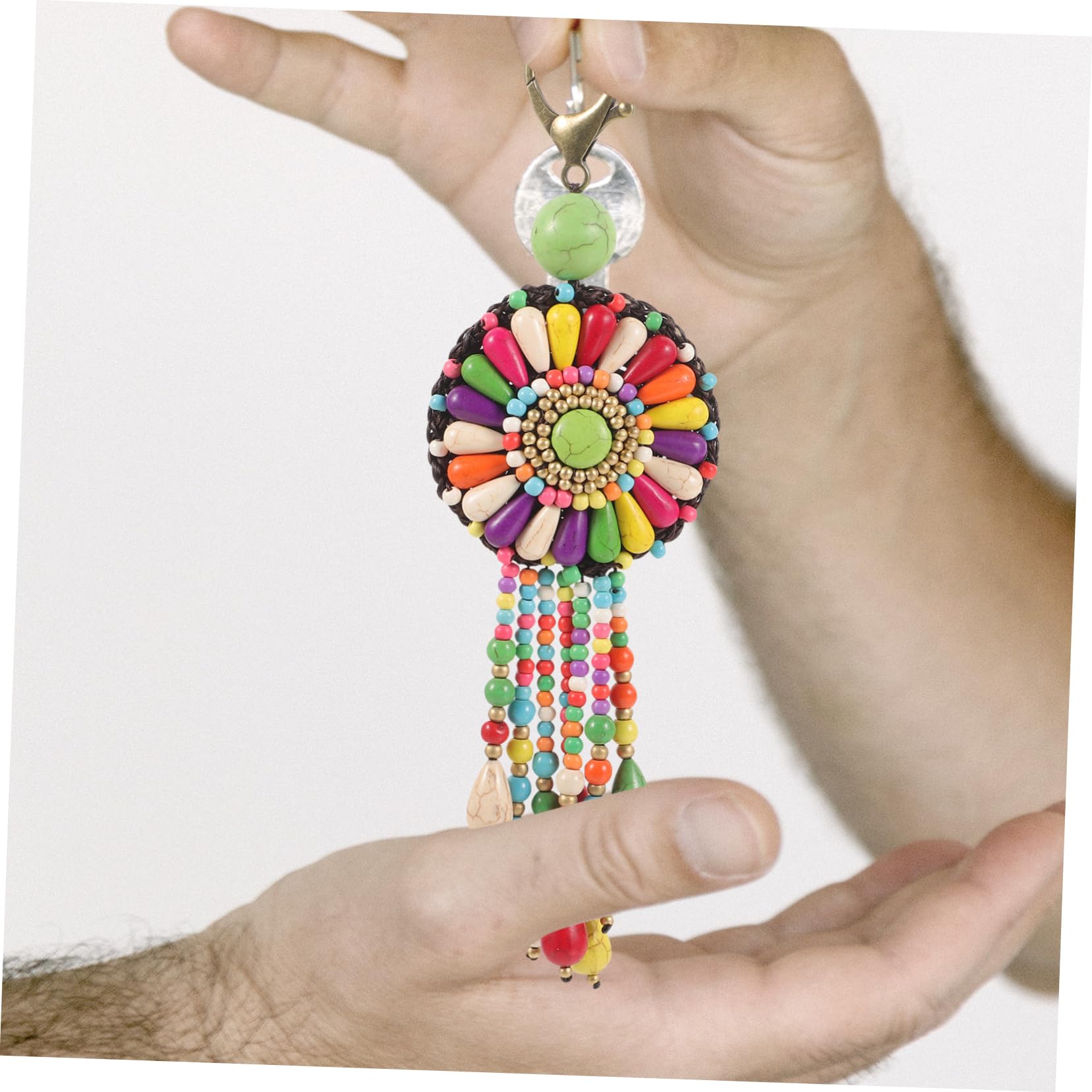 FOMIYES Handgefertigter Schlüsselanhänger Ethno Farbenfrohes Blumenmotiv Dekorativer Taschenanhänger für Frauen Einzigartiges Bohemian Design Verschenken Zufällige