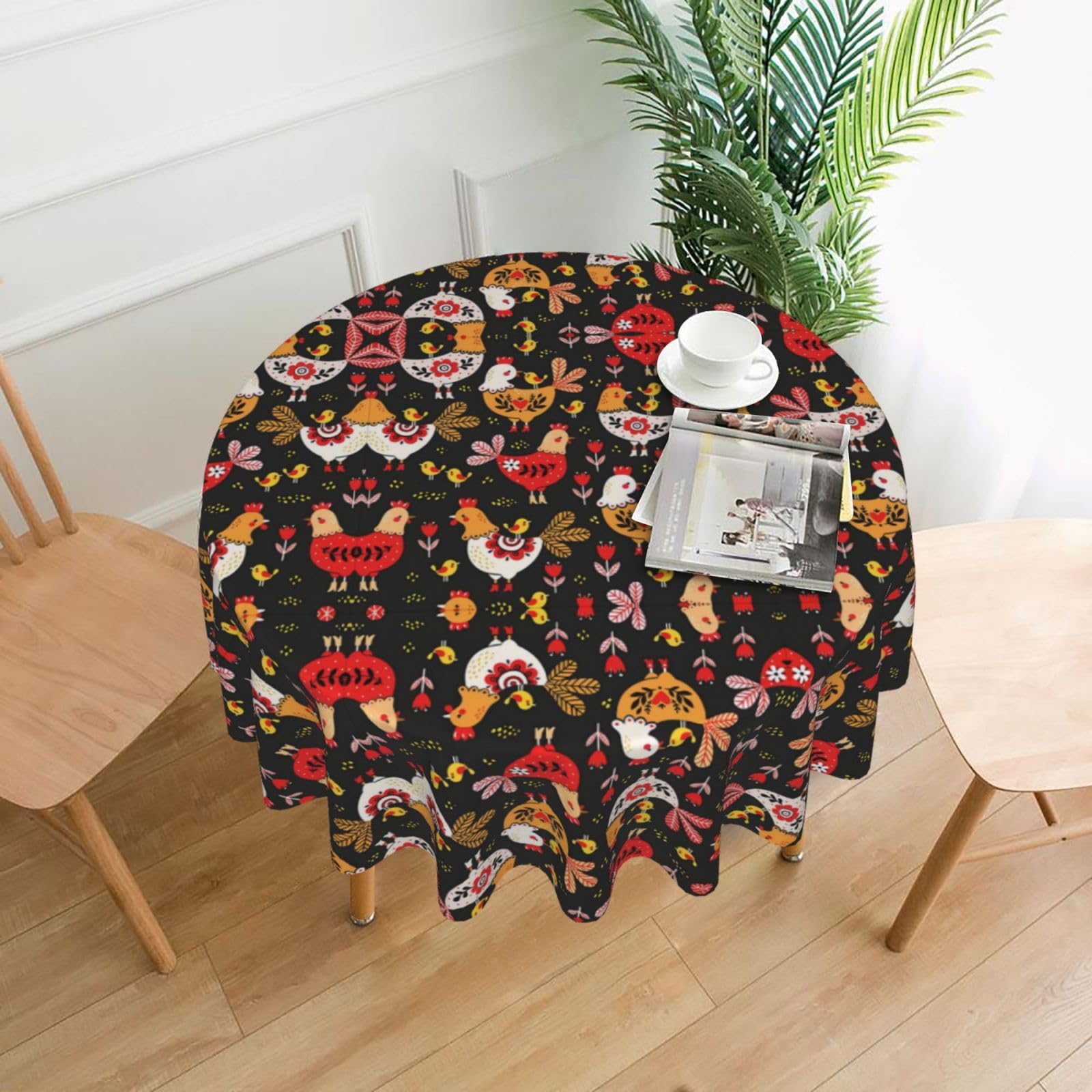 hhxvcv Cute Rooster Chickens Round Tablecloth – Dining Table Cover