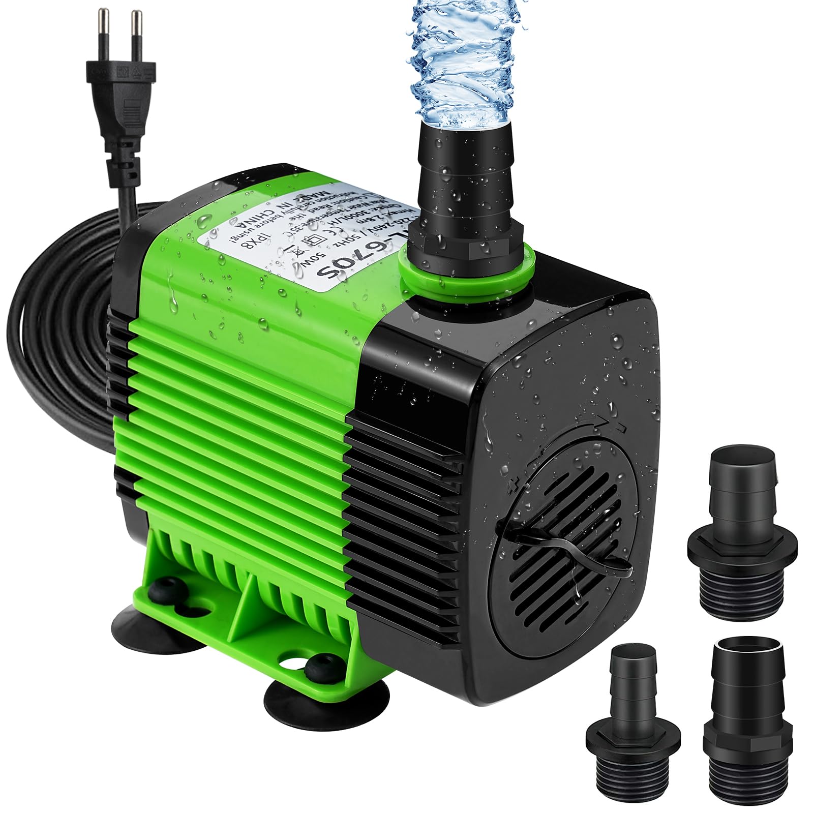Aceshop Bomba de Agua Sumergible, 50W 2800 L/H Mini Bomba de Agua Ultra Silencioso Bomba de Acuario Pequeña Bomba de Agua con 3 Boquillas Bomba Fuente de Agua para Acuarios Fuentes (Verde-50 W)