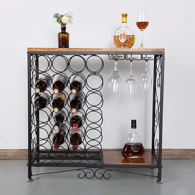 BENOSS 24Bottle Wine Rack Freestanding Floor Vintage Wine
