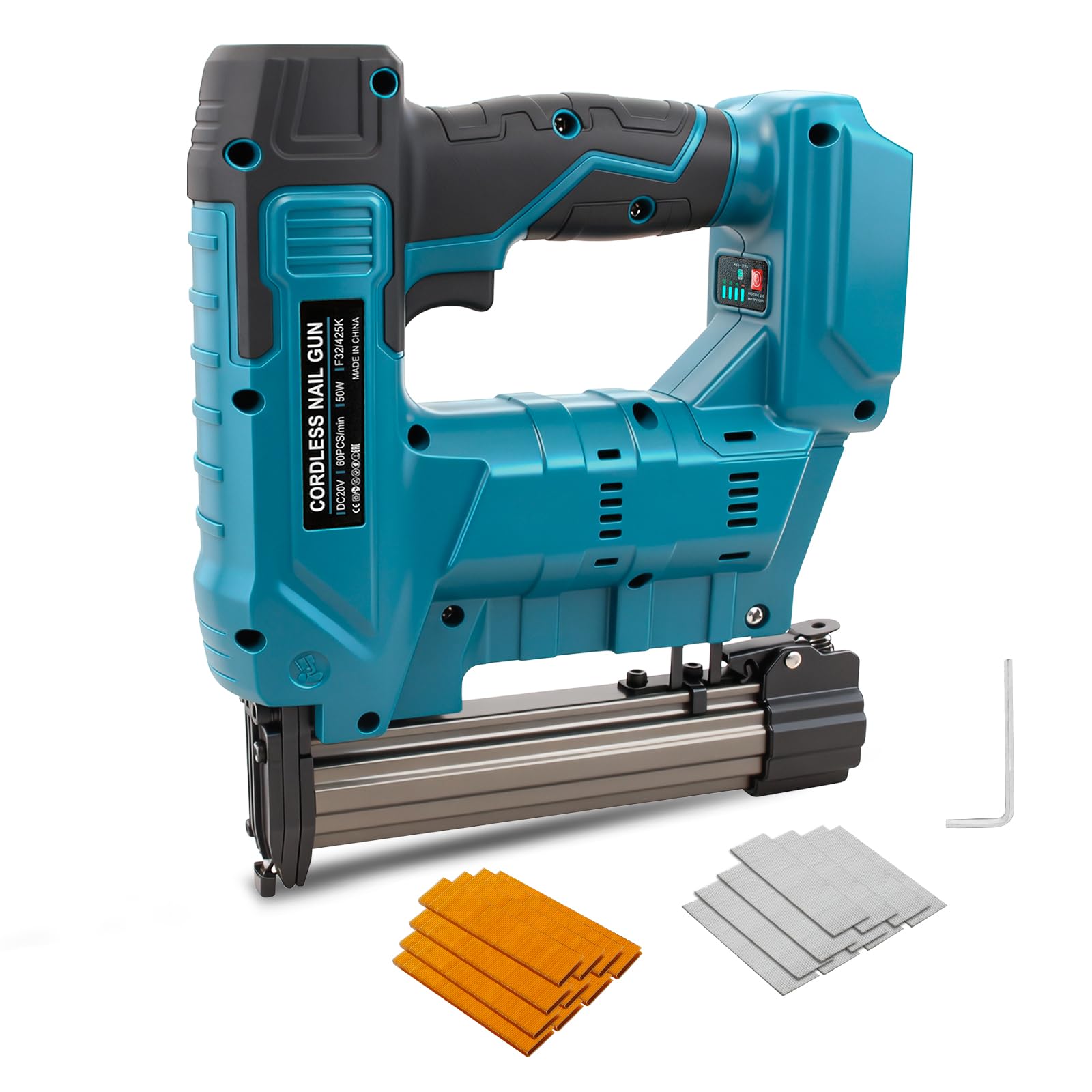 Clavadora inalámbrica compatible con batería Makita de 18 V, pistola de clavos eléctrica 2 en 1 mejorada para mejorar el hogar, carpintería, con 1000 clavos y 1000 grapas