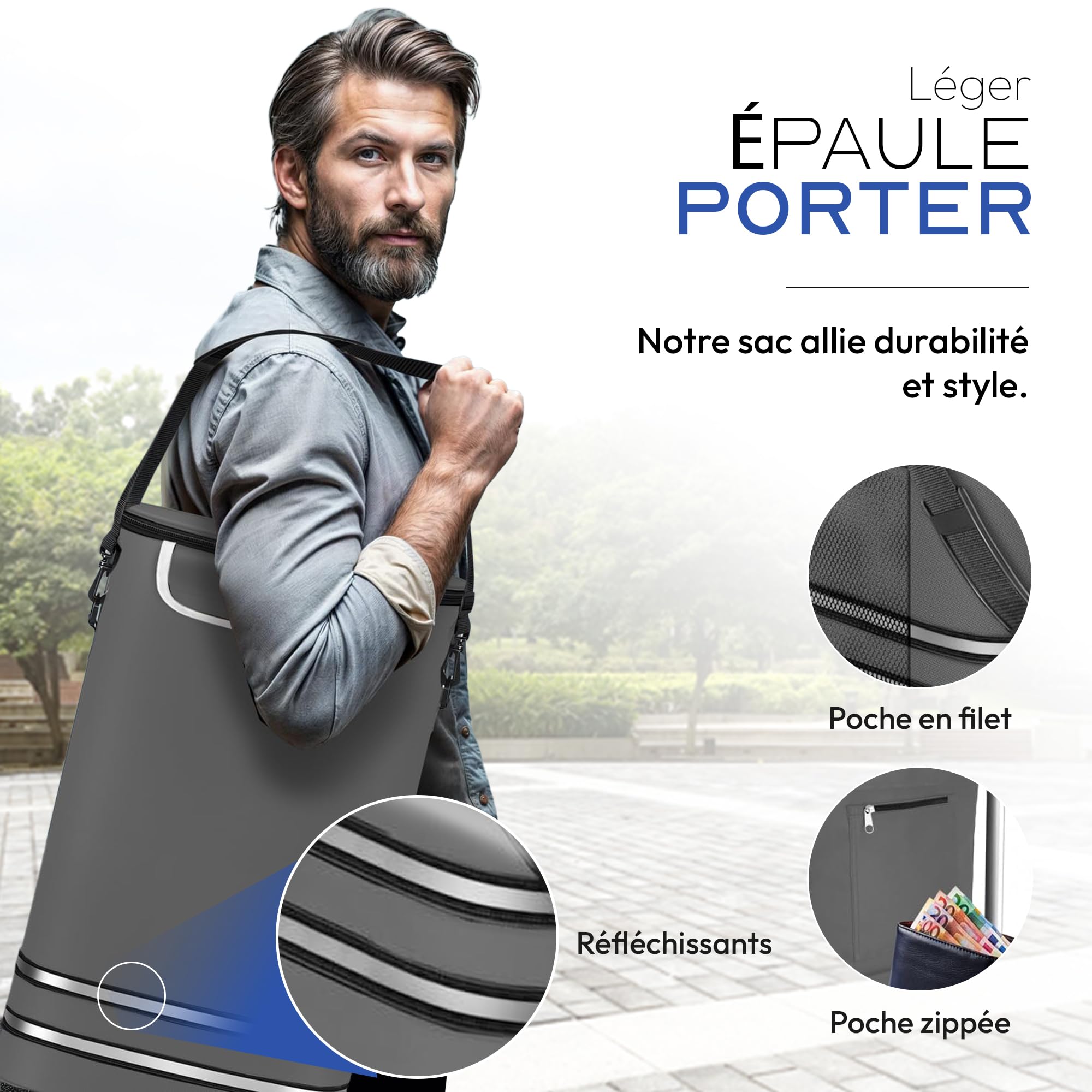Dimono® Chariot de Courses Pliable 56 L avec Compartiment Isotherme | Trolley 3 en 1 amovible - caddie à roulettes imperméable - sac isotherme intégré - 30 kg