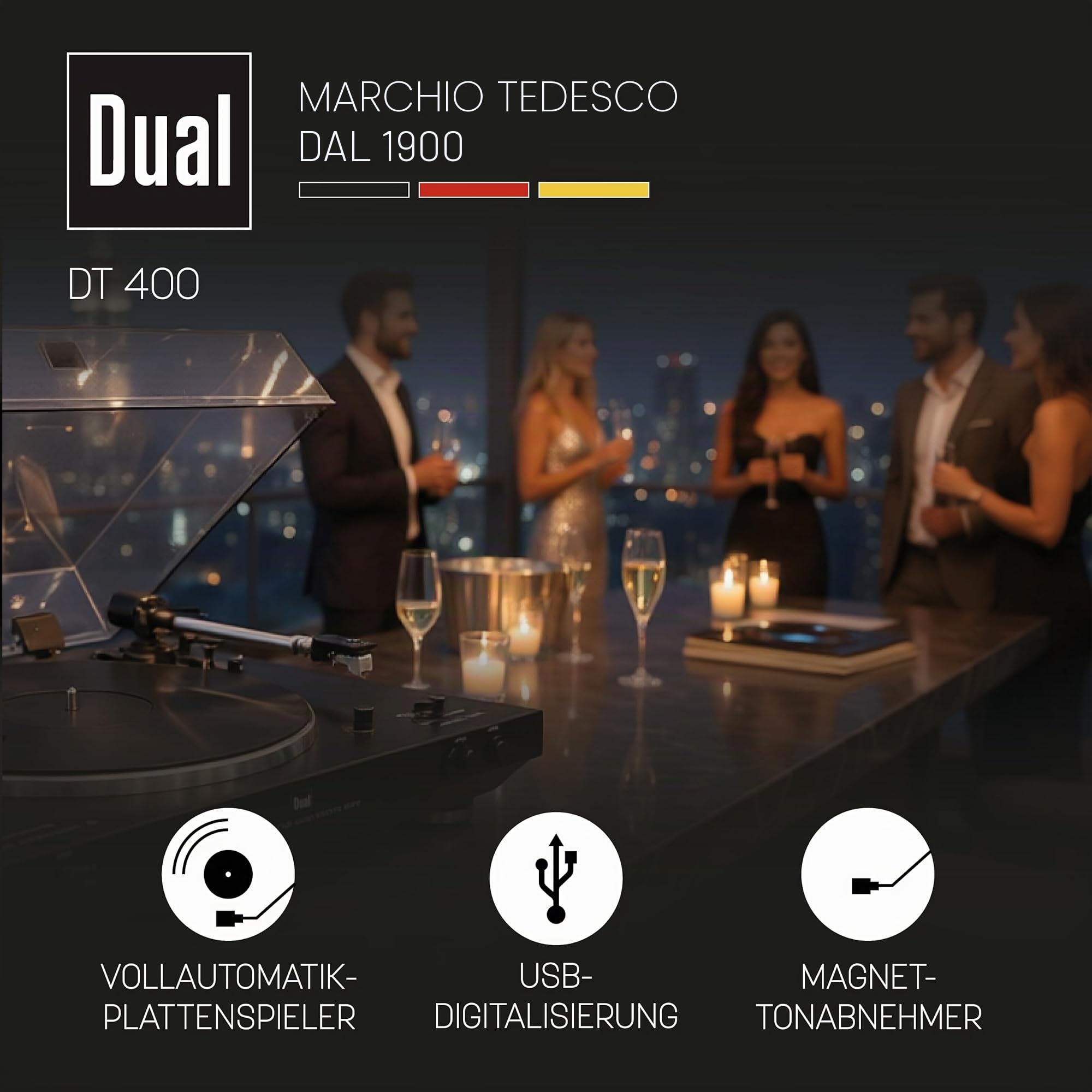 Dual DT 400 Giradischi USB completamente automatico (33/45 giri/min, sistema a calamita, attacco USB, equalizzatore-preamplificatore) Nero