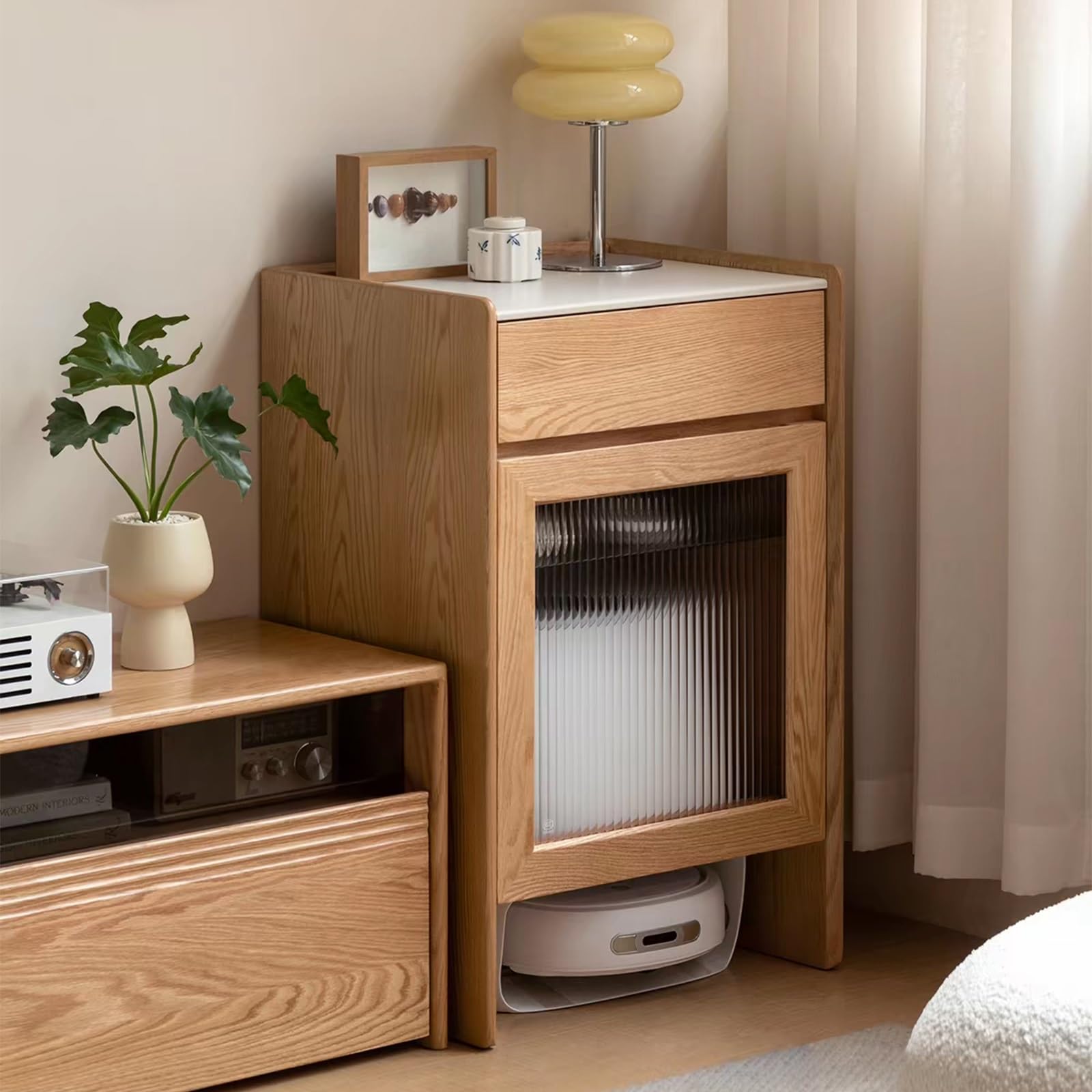 FNXBDPA Sweeping Robot Stand Cabinet Wooden Storage Stand