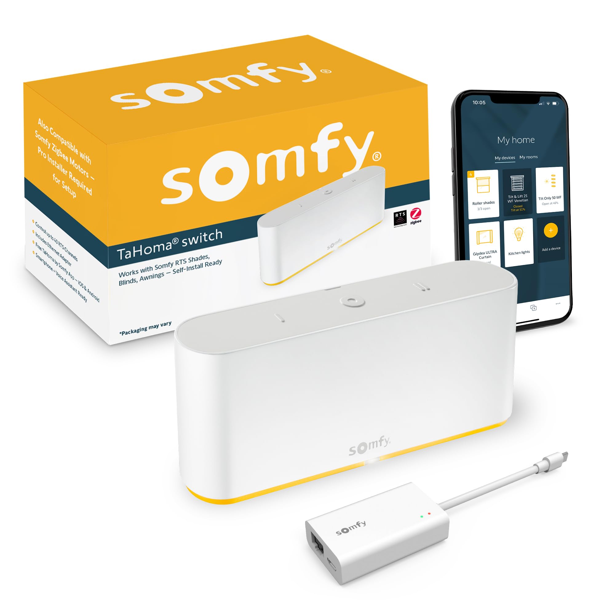 Photo 1 of Somfy Tahoma Switch Hub for RTS Motors – App & Voice Control – Scenes & Schedules – Includes Ethernet Adapter – Compatible with Somfy Motorized Shades, Blinds, Curtains, Awnings #1871038