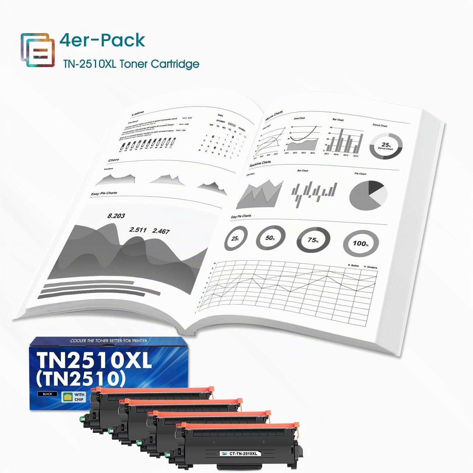 TN2510XL TN2510 HL-L2400DWE Toner Kompatibel für Brother TN-2510XL TN-2510 für HL-L2400DW MFC-L2835DW MFC-L2800DW MFC-L2860DWE DCP-L2620DW DCP-L2627DW Mit Chip (4 Schwarz) | Kompatibel für TN-2510XL TN-2510 TN 2510XL 2510 HL-L2400DW MFC-L2835DW MFC-L2800D