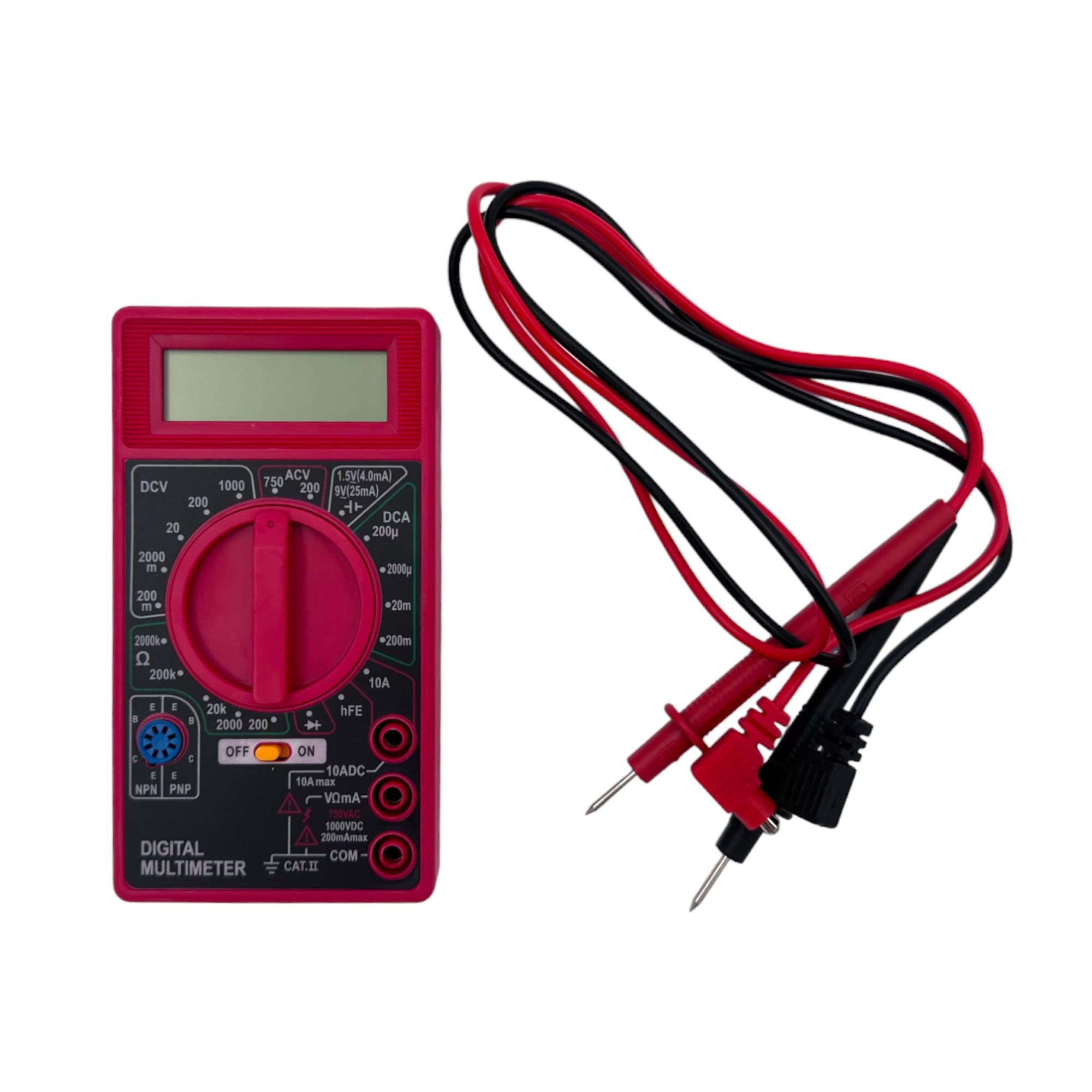Generic 7 Function Digital Multimeter Tester with Leads, Red