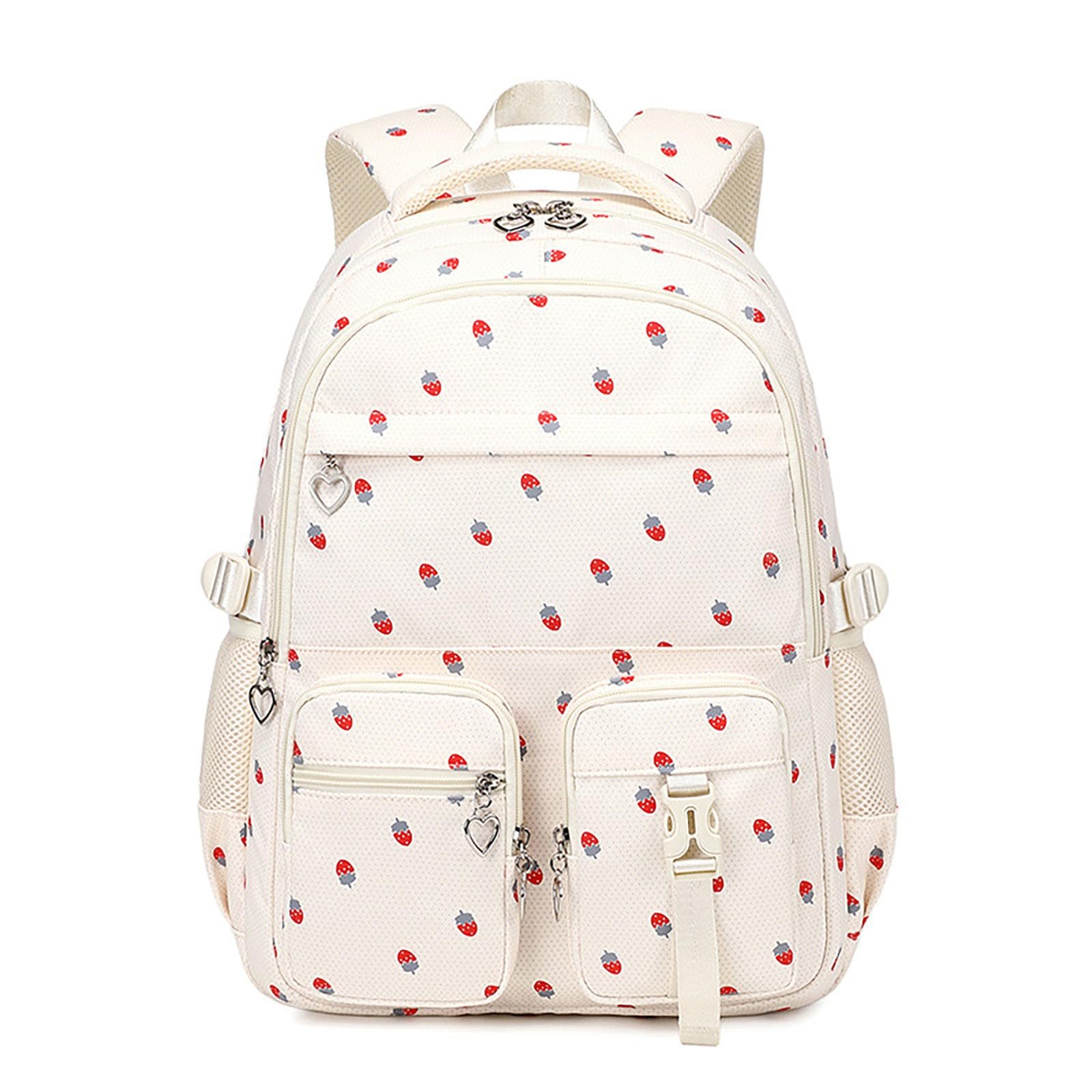 Générique Sac à dos scolaire léger grande capacité primaire collège lycée filles garçons (Beige, One Size)