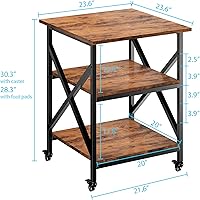 Vista 8 de Ollieroo 3 Tier Printer Stand, Large Table with Wheels, Rolling Cart with Height Adjustable Middle Storage Shelf, 23.6 x 23.6 x 30.3 Inches Shelf