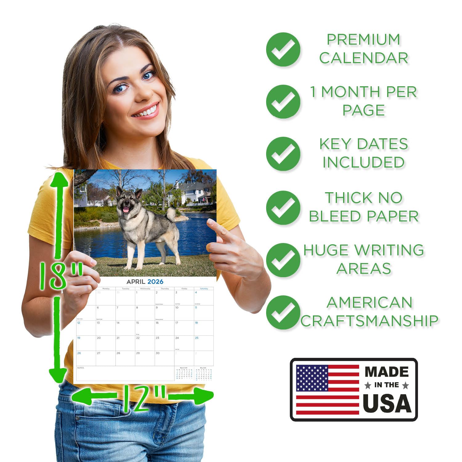 Calendario 2024 2025 Noruego de Elkhound – Calendario mensual de pared de raza de perro – 12 x 18 pulgadas abierto – Papel grueso que no se corre – Regalo – Planificador académico para profesores,
