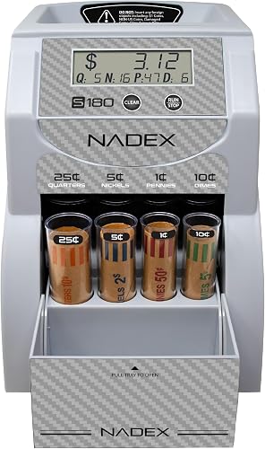 Nadex S180 Digital Coin Sorter and Counter – Displays Total and Denomination Values, Carbon Fiber