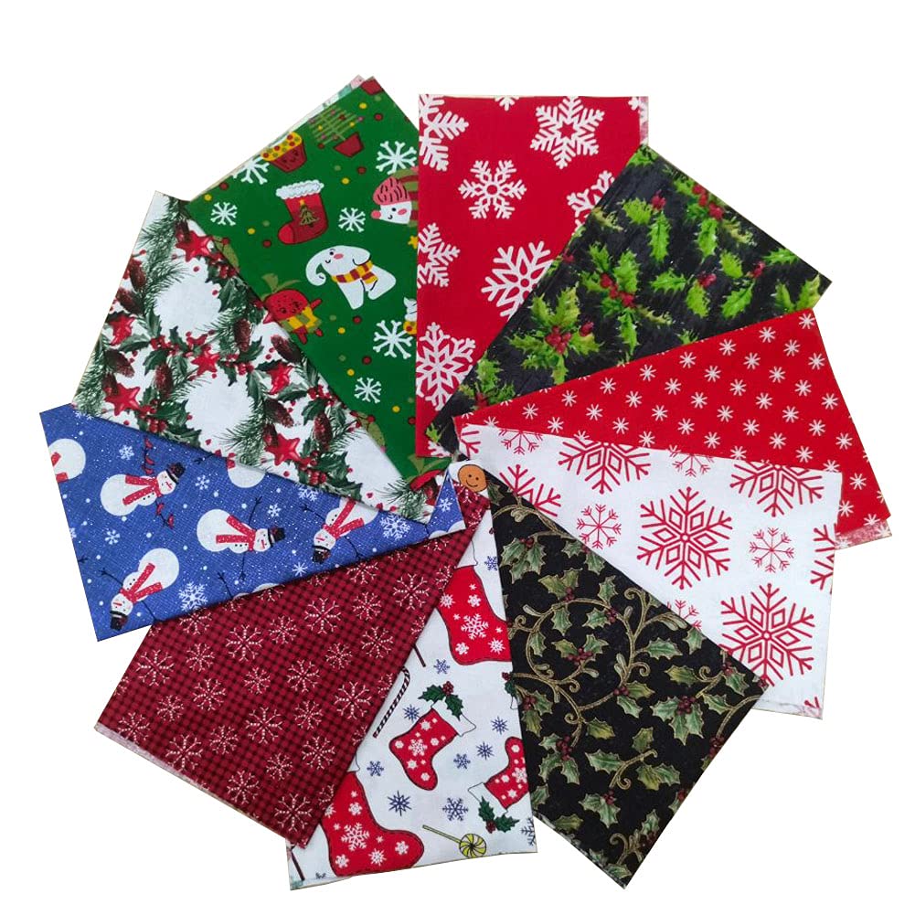 50 Stück Weihnachts-Stoffquadrate – 20x20 Cm, Baumwolle, 10 Verschiedene Muster – Für Patchwork & DIY