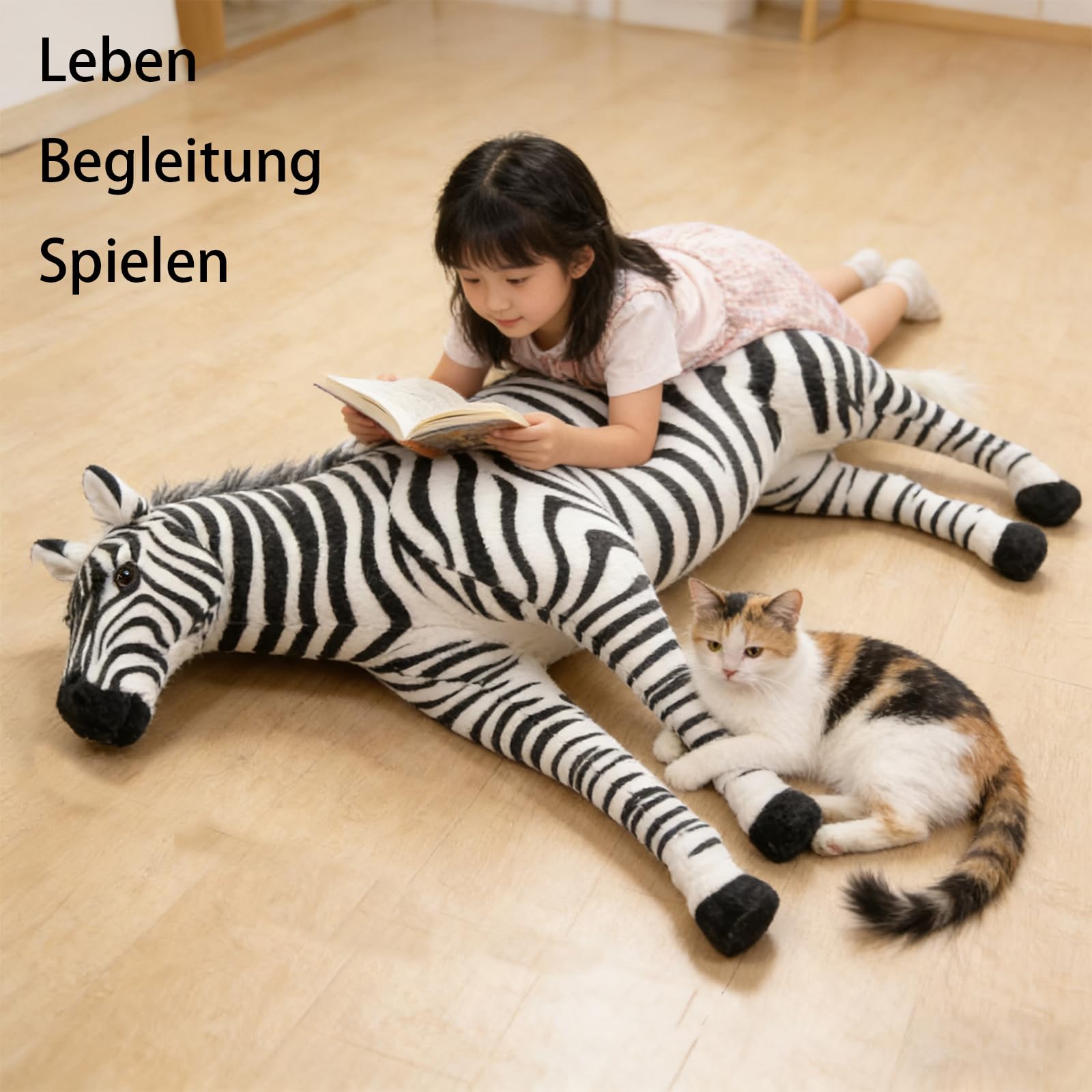 Zebra Plüschtier, Wildtiere Kuscheltier XXL Schwarz und Weiß Kuschelpuppe, Zoo Spielzeug Geschenk für Kinder und Erwachsene (L100*H90CM)