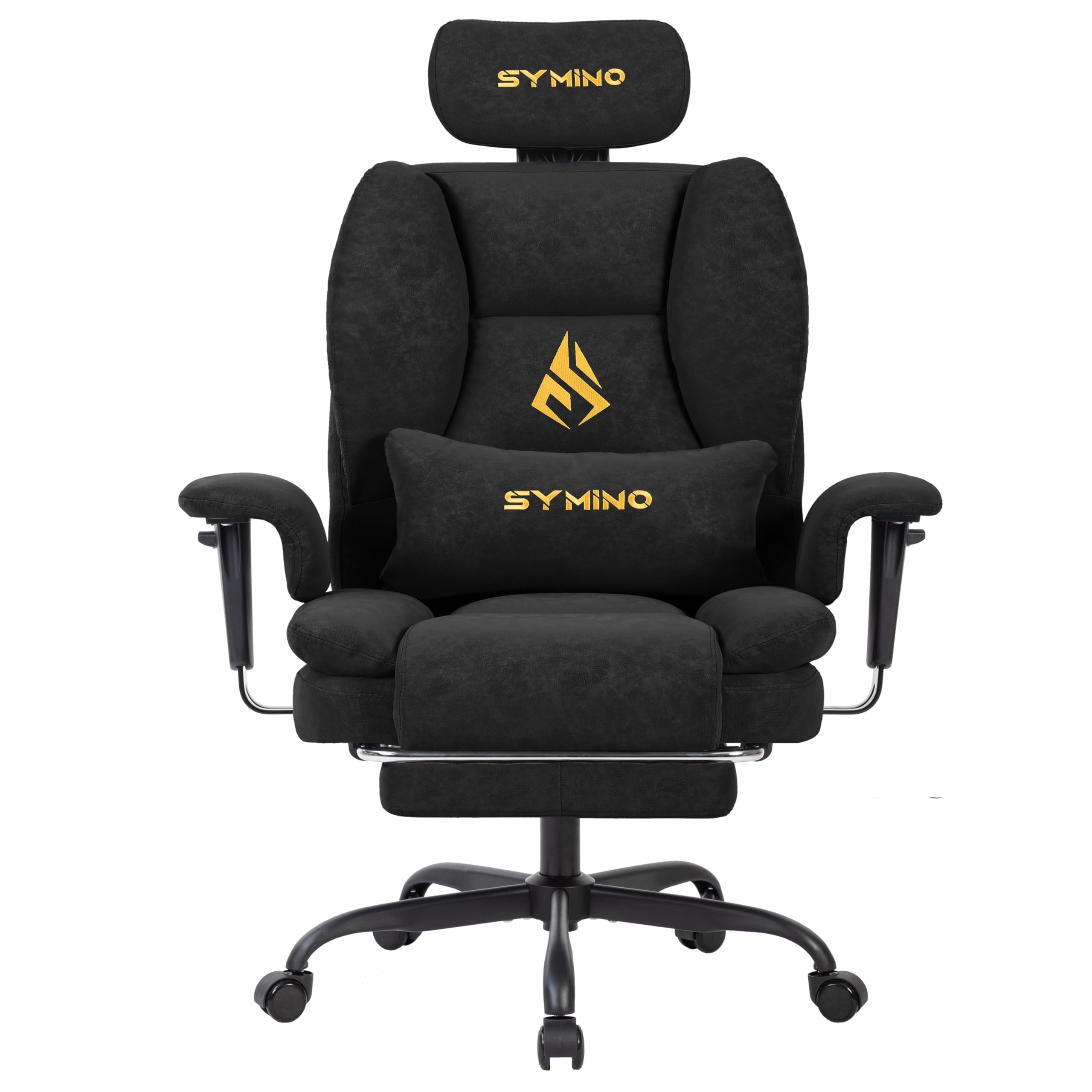 Symino Gaming Chair with Foot Rest, Unique Up/Down Armrests, PU Leather Ergonomic High Back Chair, 155° Recline Solid Color Computer Desk Chair, Black