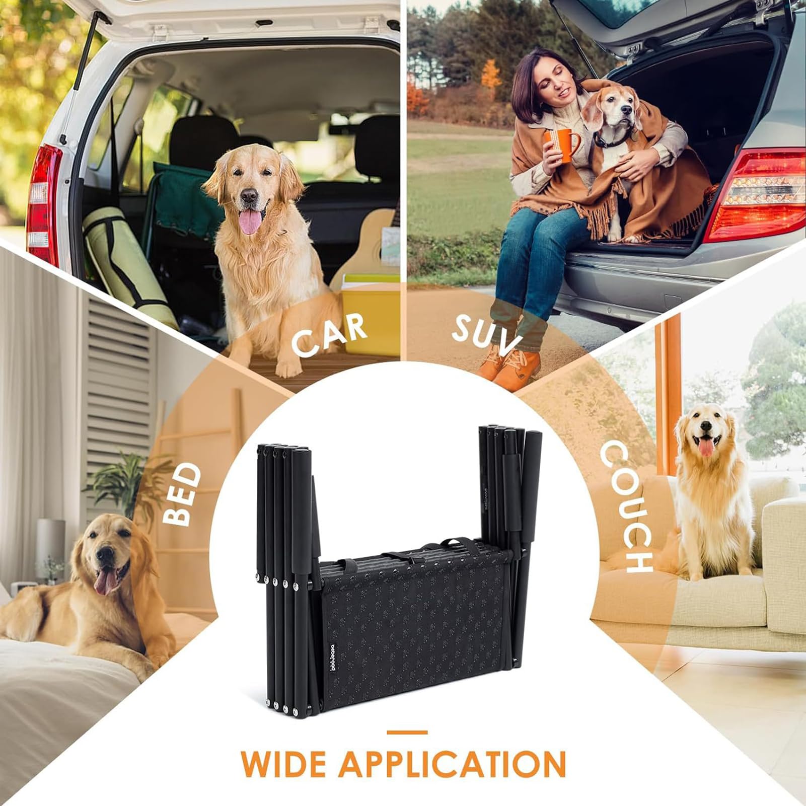 Luocute Składana Rampa dla Psa do Samochodu, Przenośne Schody dla Zwierząt z antypoślizgową tkaniną Oxford 600D, Wytrzymuje do 80 Kg Dużych Psów SUV Truck Rozkładana Sofa