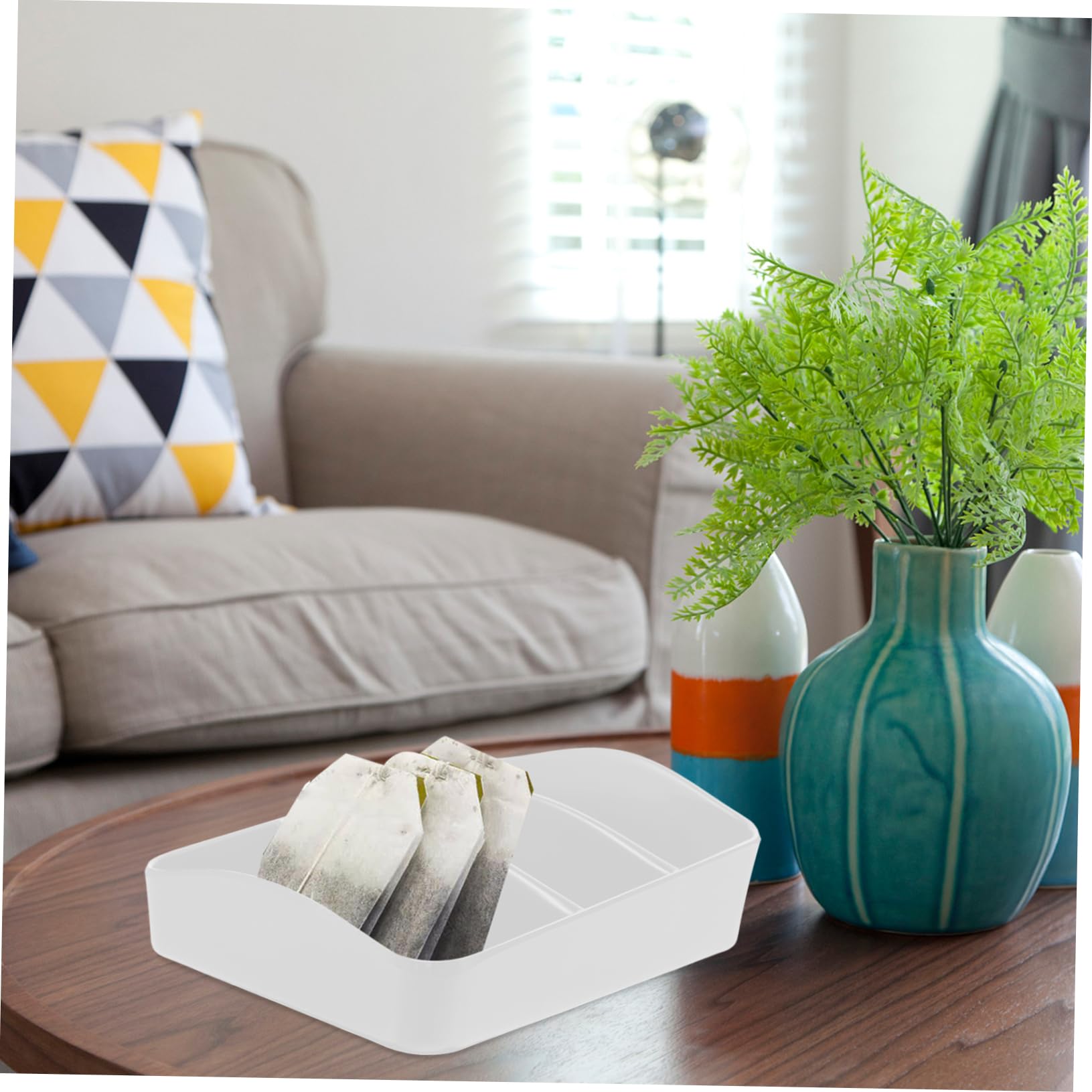 SOLUSTRE Desktop Sugar Holder for Coffee Bar Multi Compartment Organizer for Tea Bags Candy and Coffee Syrups Plastic Storage Box for Kitchen and Office Use