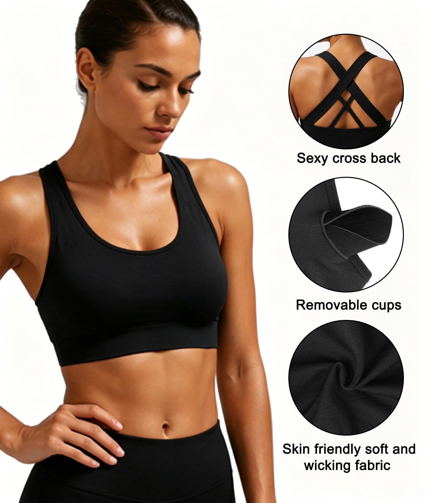 Double Couple Sujetadores deportivos para mujer, acolchados, de alto impacto, sin costuras, espalda cruzada, para entrenamiento, gimnasio, ropa deportiva
