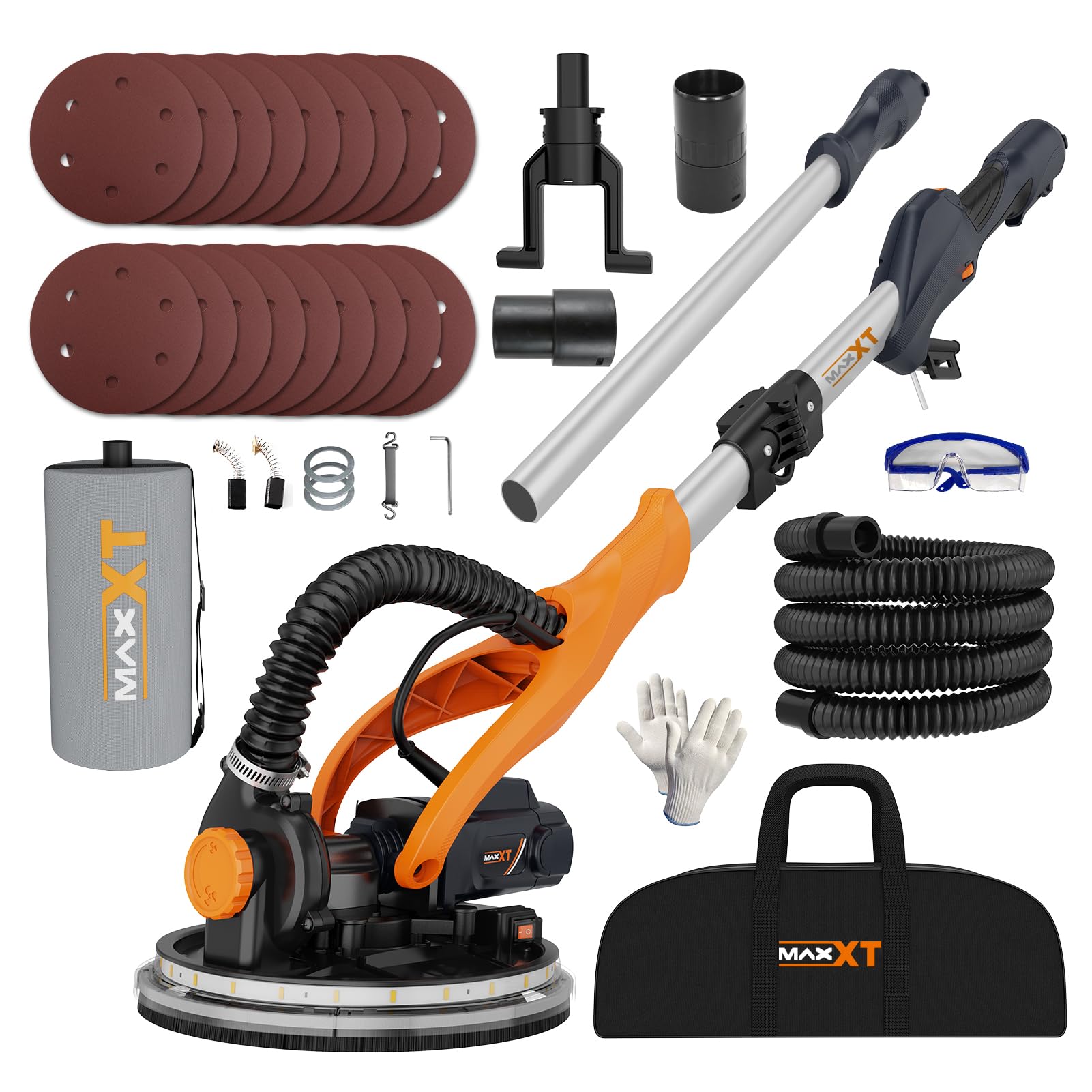 MAXXT Drywall Sander with Vacuum Dust Collection, 6 Variable Speed Foldable Telescopic Electric Wall Sander, Popcorn Ceiling Removal Tool, 1900RPM