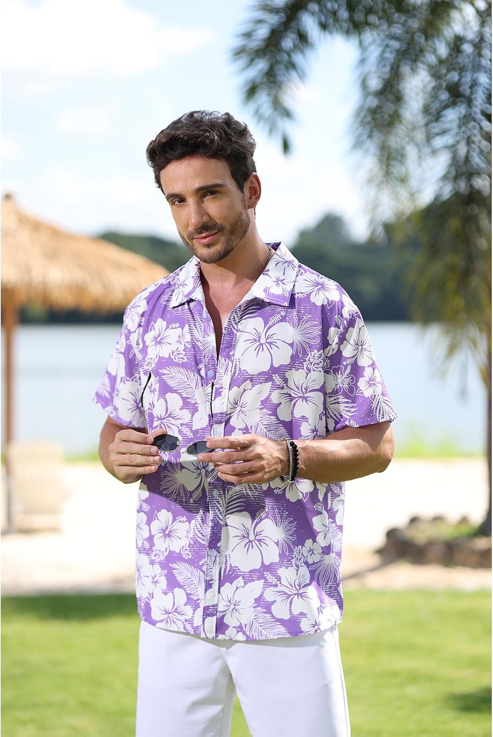 Men's Novelty Hawaiian Floral Shirt Summer Casual Button Down Tropical Holiday Beach Shirts