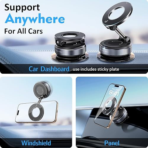 Miniatura 4 de Soporte magnético de teléfono al vacío para automóvil, soporte de teléfono de automóvil con ventosa para seguridad mag, soporte magnético plegable