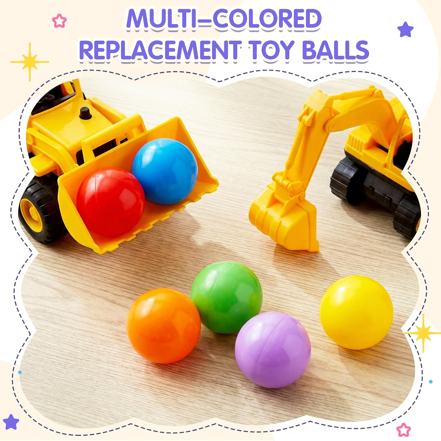 Civaner 6 Pieces Multi Colored Plastic Replacement Balls Small Bulldozer Popper Toy Balls 1.75 Inch Soft Crush Proof Air Filled Ocean Ball for Toddlers (Vibrant)