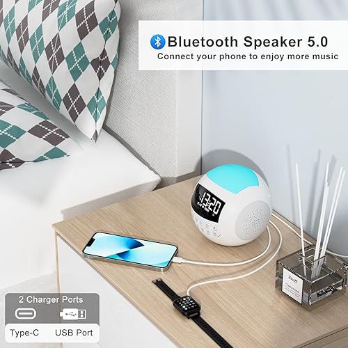 Miniatura 4 de Máquina de ruido blanco de 42 sonidos para niños y adultos y bebés + Bluetooth + luz nocturna, sonidos calmantes de canción de cunanaturaleza, 2