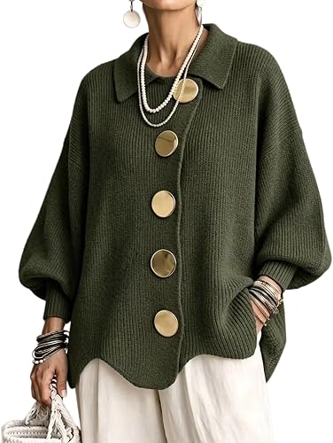 Women's Cardigan Sweaters Oversized Collared Knit 2026 Fall Winter Blouse
