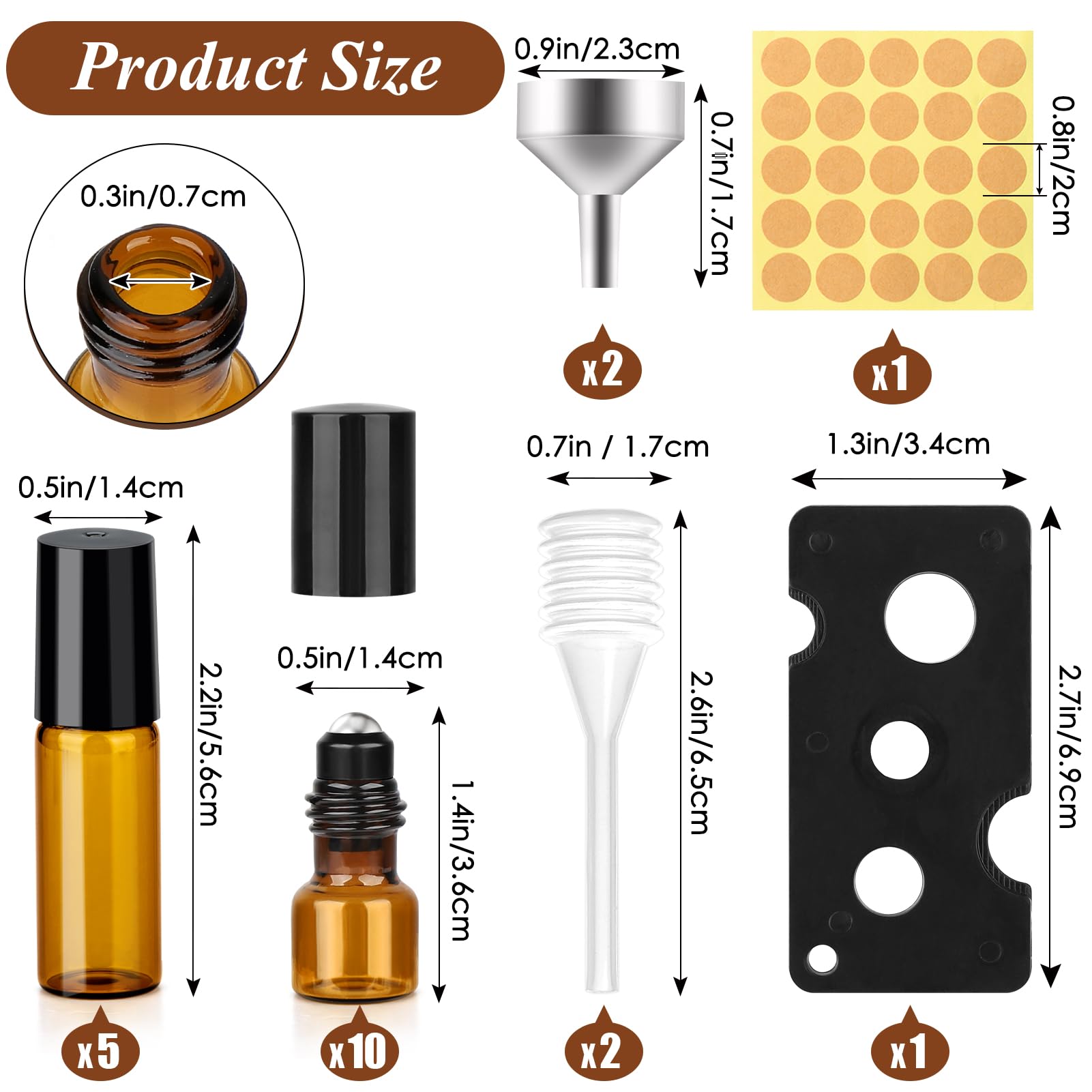 MELLIEX 15 sztuk próżniowe rolki na olejki eteryczne, 5/2 ml brązowy rolka na puste butelki puste butelki ze stali nierdzewnej pojemnik na perfumy aromaterapia masaż