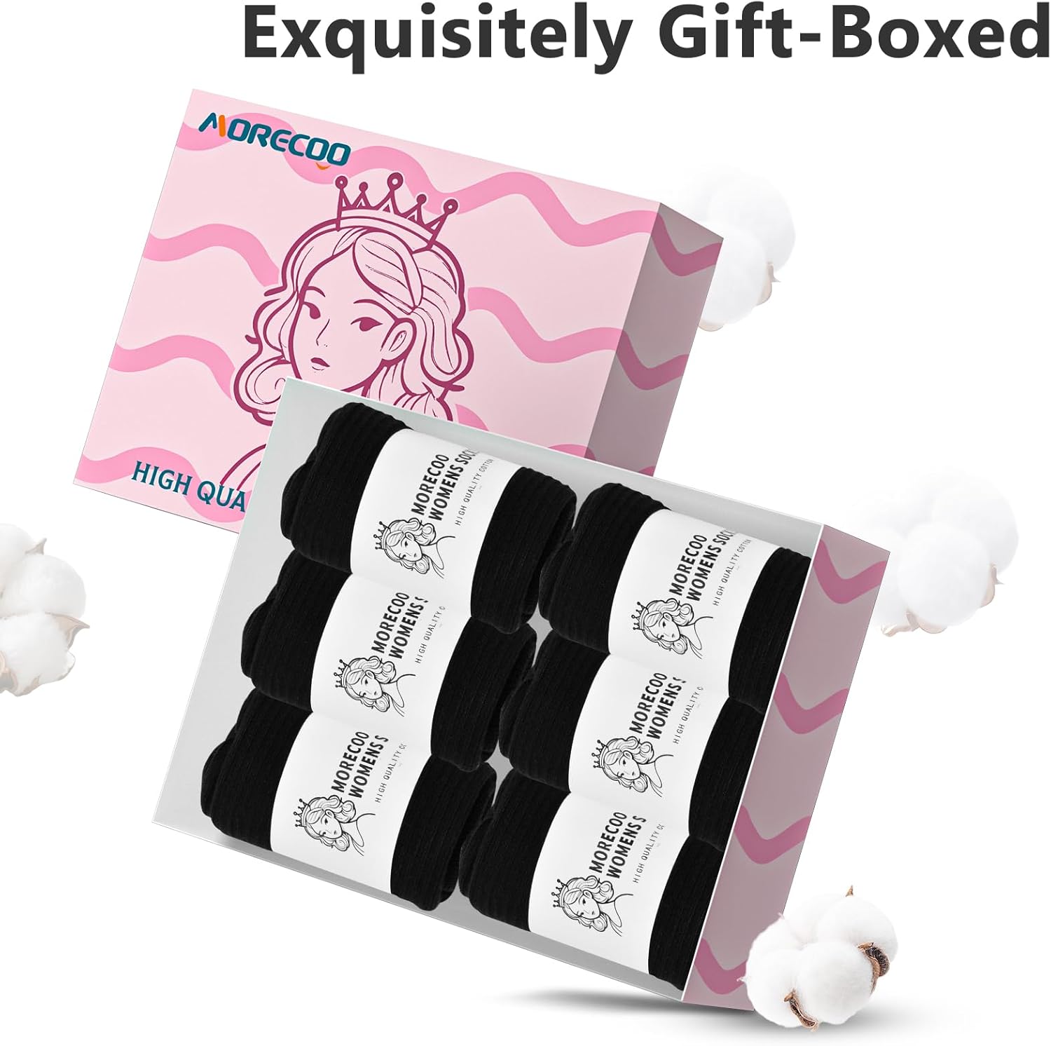 MORECOO Ruffle Socks Woman, Ruffle Turn-Cuff Breathable Cool Knit Cotton Lettuce Frilly Crew Mid-Calf Socks 6 Pack - Image 4