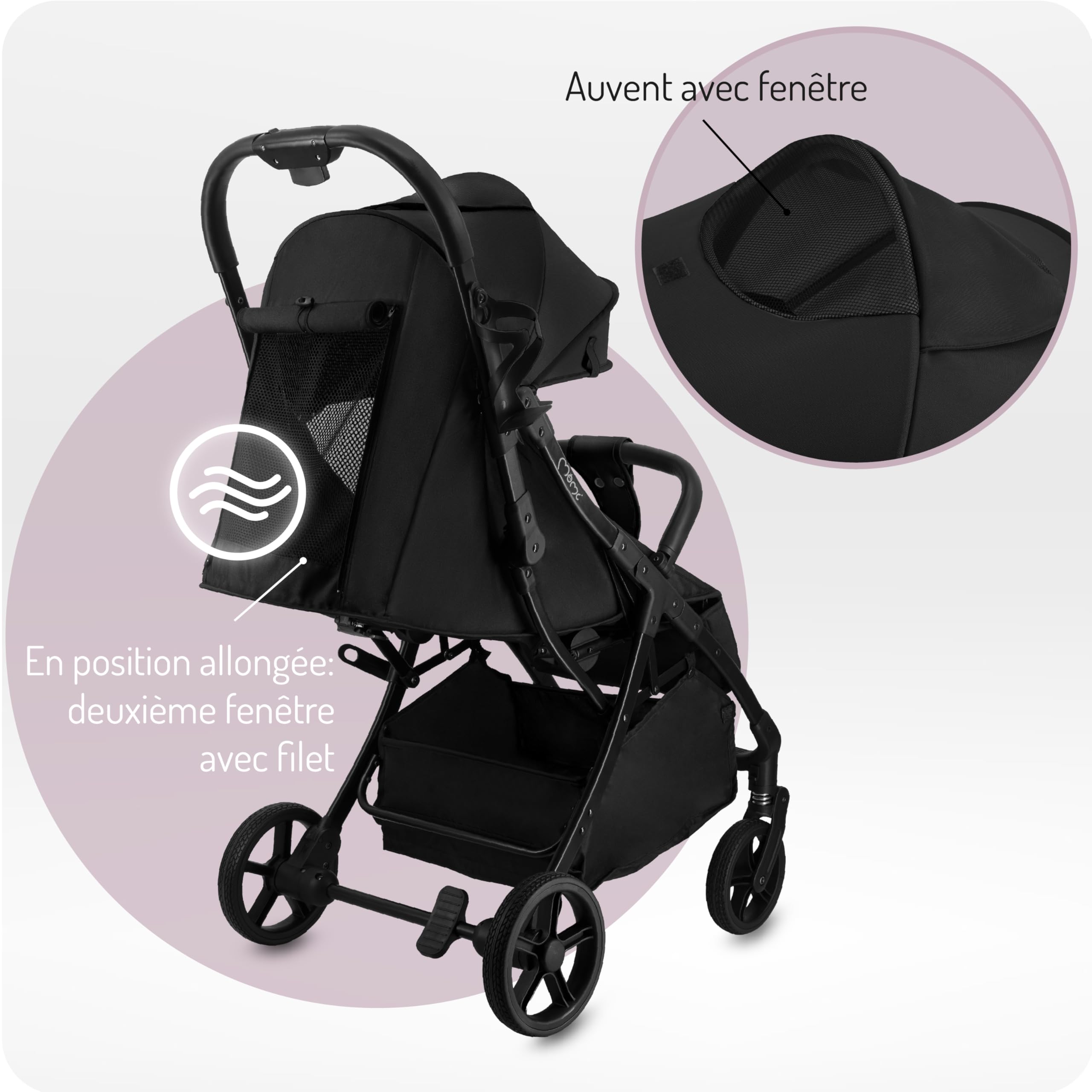 MoMi PAOLA Poussette Compacte jusqu’à 22 kg, Pliage Automatique, Harnais 5 Points, Roues avec Suspension, Panier de Rangement, Porte-Gobelet