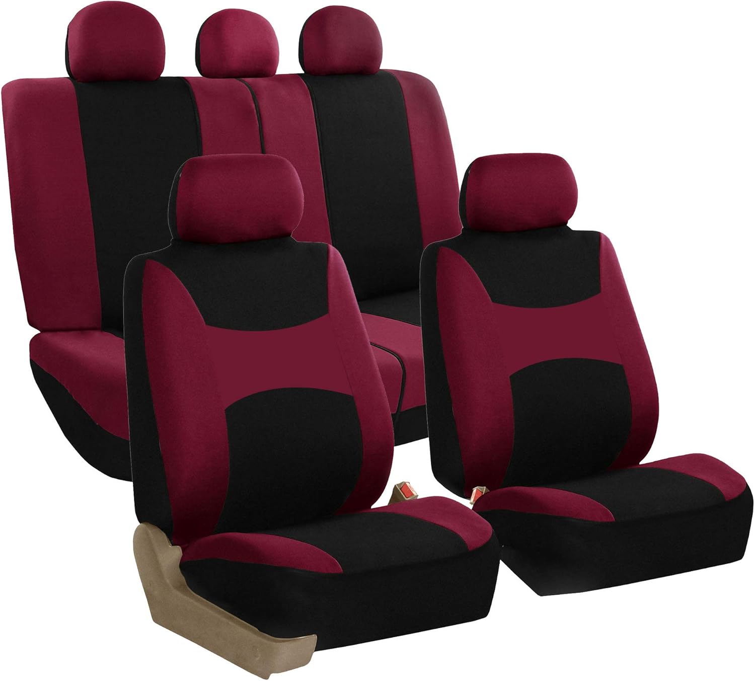 FH Group Car Seat Covers Full Set Burgundy Cloth Universal Fit, Automotive Seat