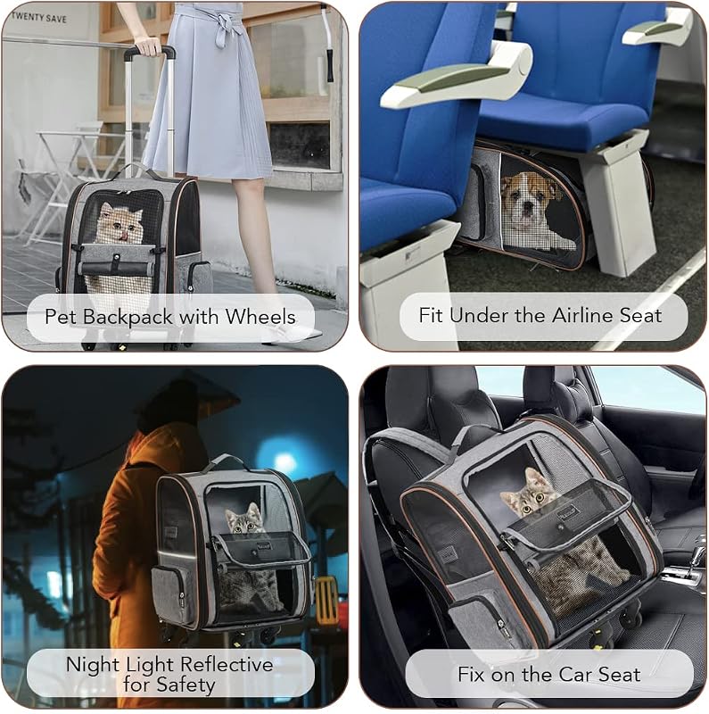 Lekespring 2in1 Kisállat Hordozó Hátizsák Trolley Funkcióval - Bővíthető Szürke Kutyahordozó 10kg-ig, Kényelmes Utazótáska Kistestű Kutyákna