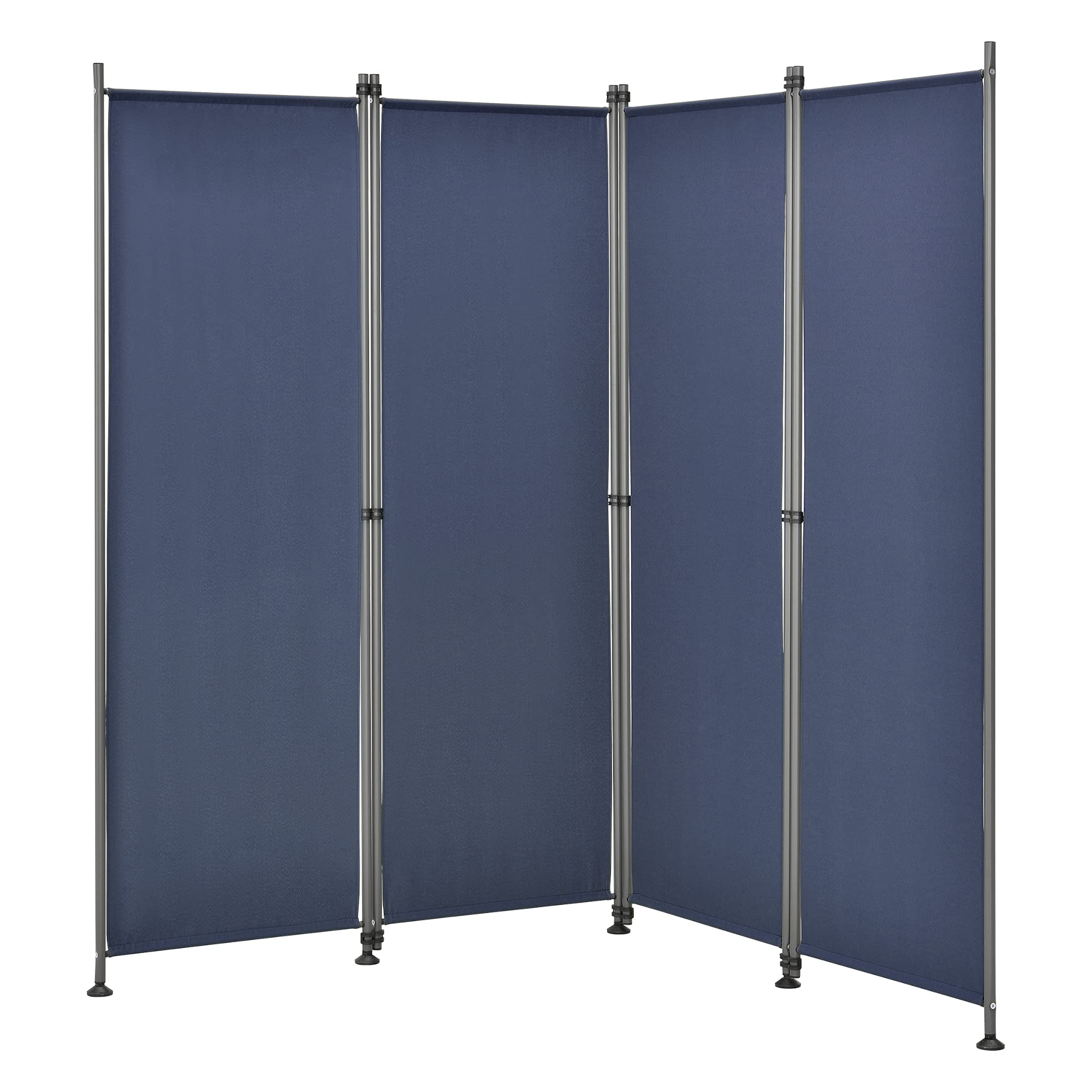 Paravent de Confidentialité Brise-Vue Séparateur à 4 Panneaux Résistant pour Extérieur Intérieur Acier Polyester 215 x 170 cm Bleu Foncé