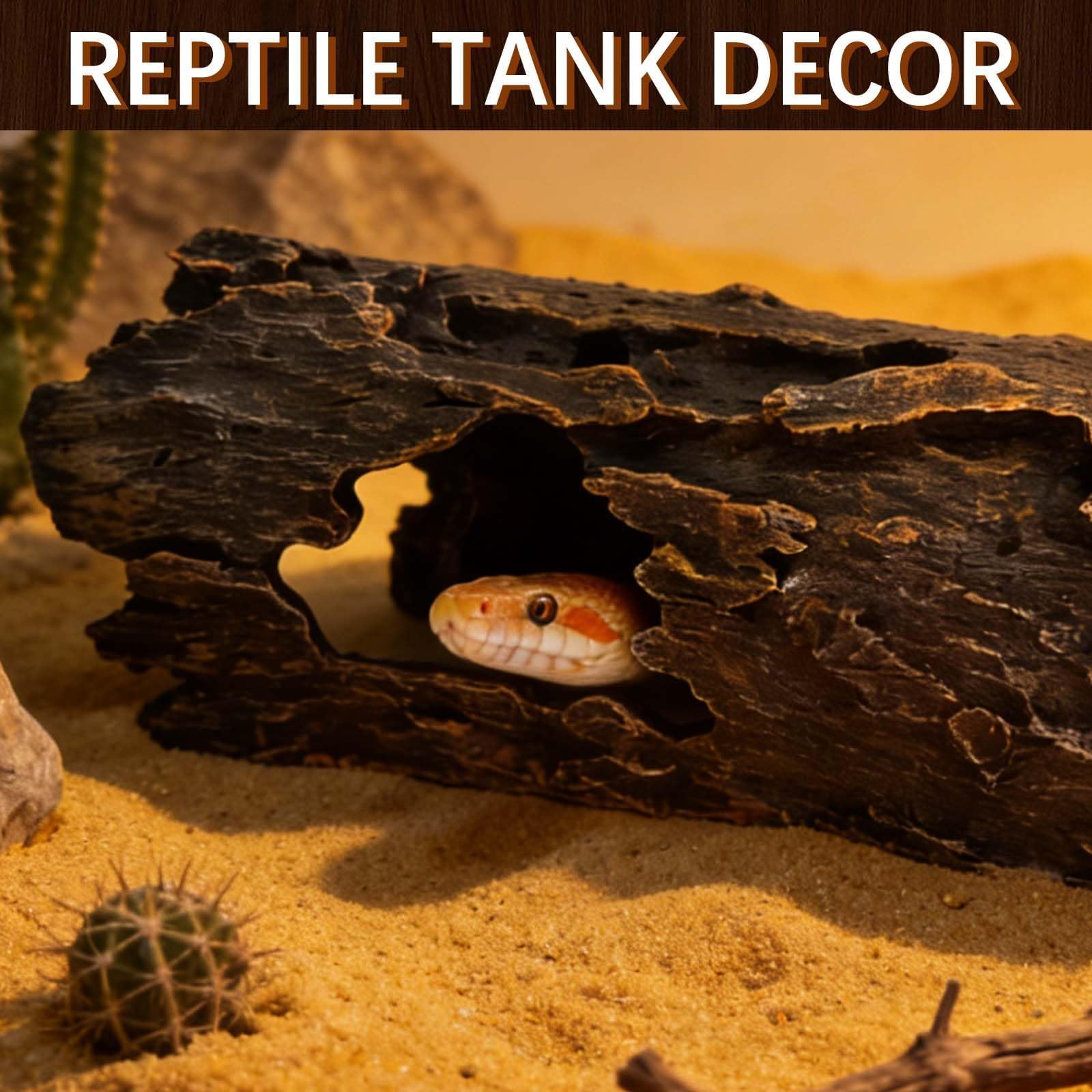 Tfwadmx Escondite de madera para reptiles, peces, anfibios, acuarios, tanques