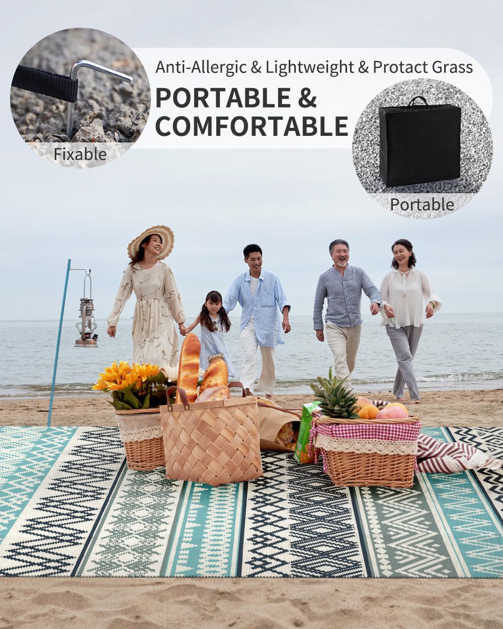 MontVoo Outdoor Rug Carpet 8x10 Waterproof-Patio Rug Mat Reversible RV ...